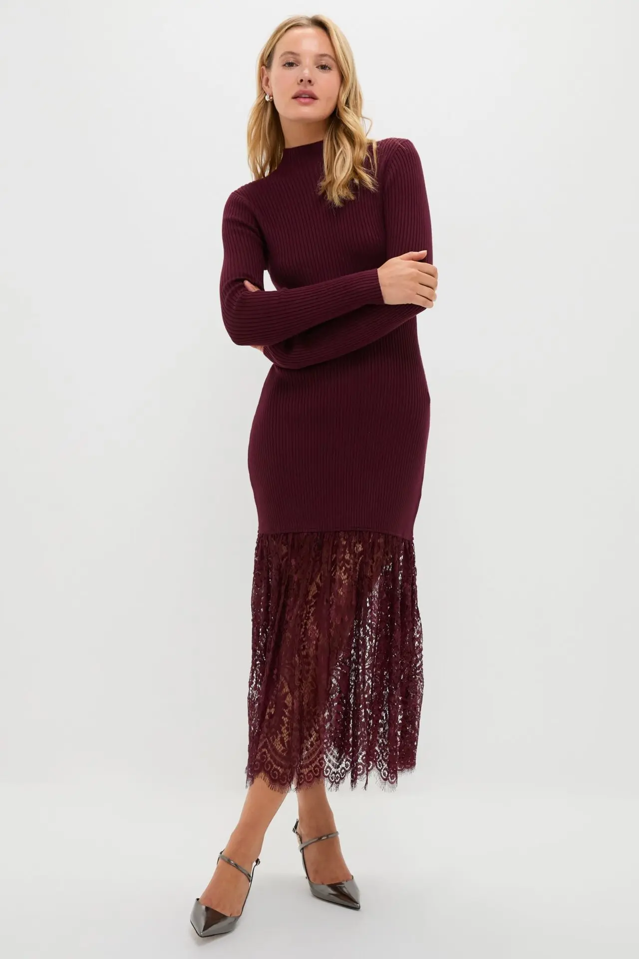 Hyacinth House Plum Knit Lace Suzanne Midi Dress