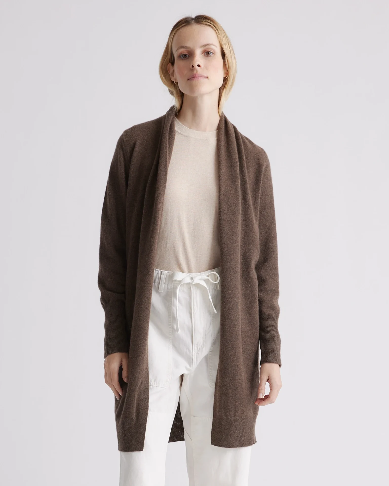 Mongolian Cashmere Duster Cardigan Sweater (Brown)