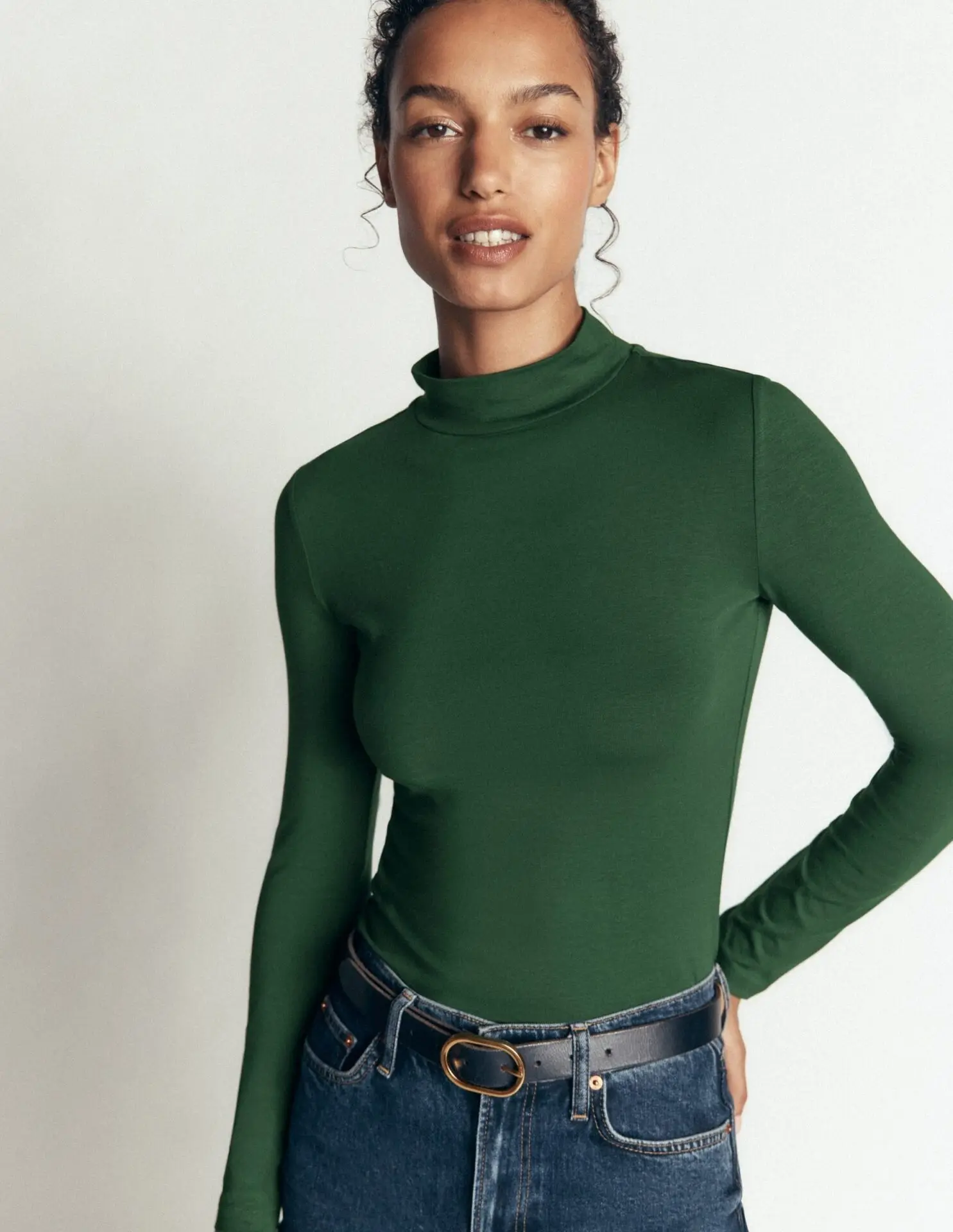 High Neck Jersey Top (Dark Green)