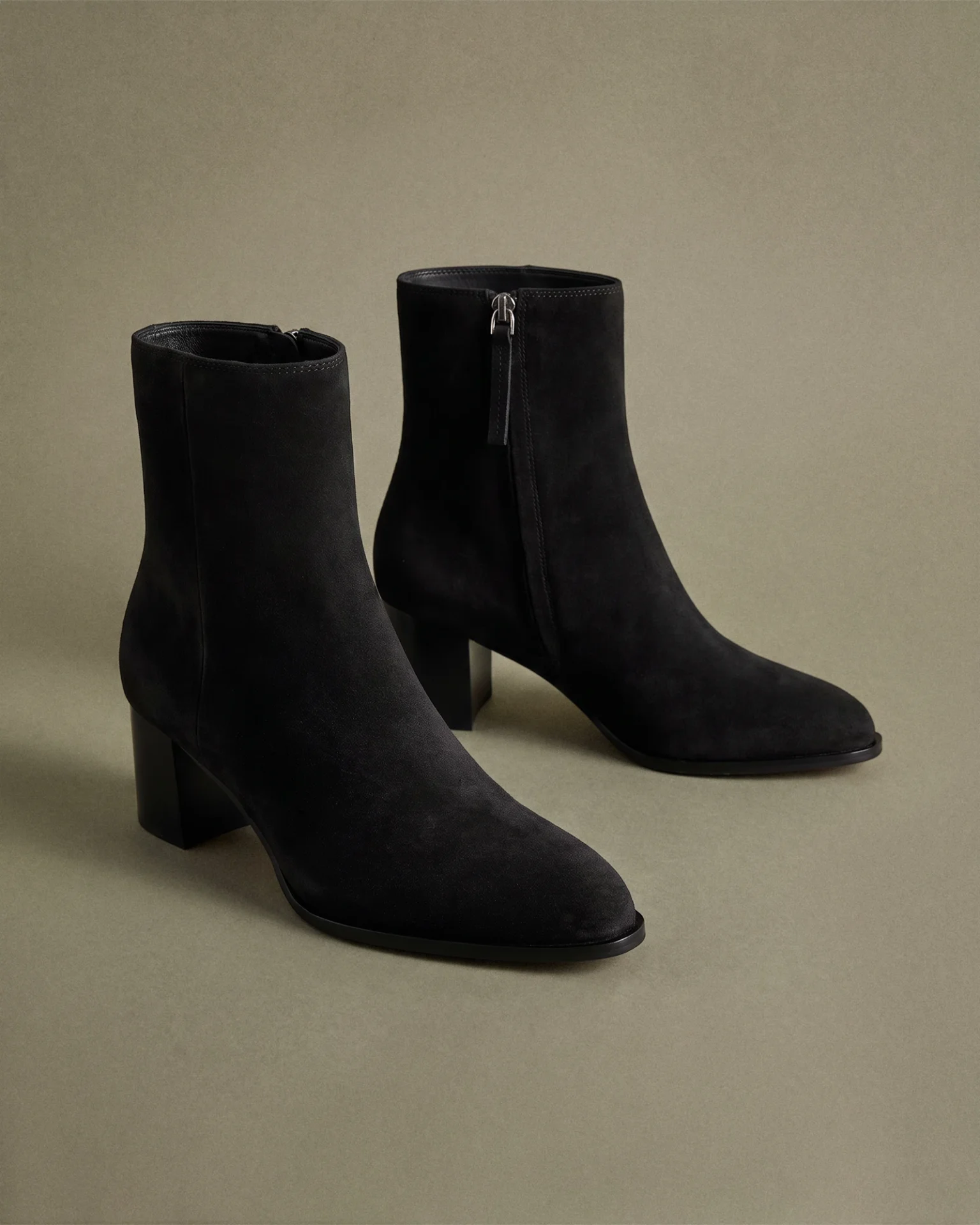 Italian Leather Heeled Ankle Boot (Black Suede)
