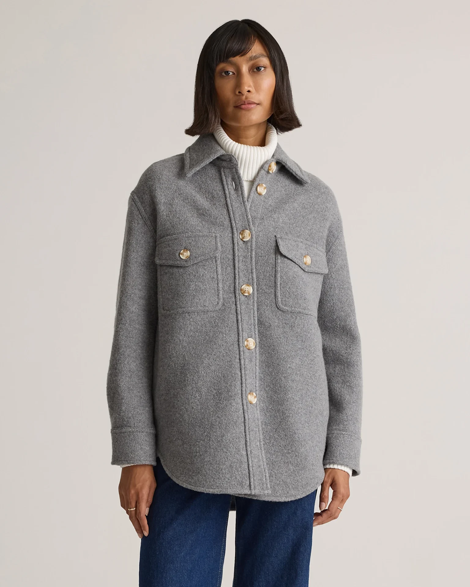 100% Merino Wool Shirt Jacket (Heather Grey)