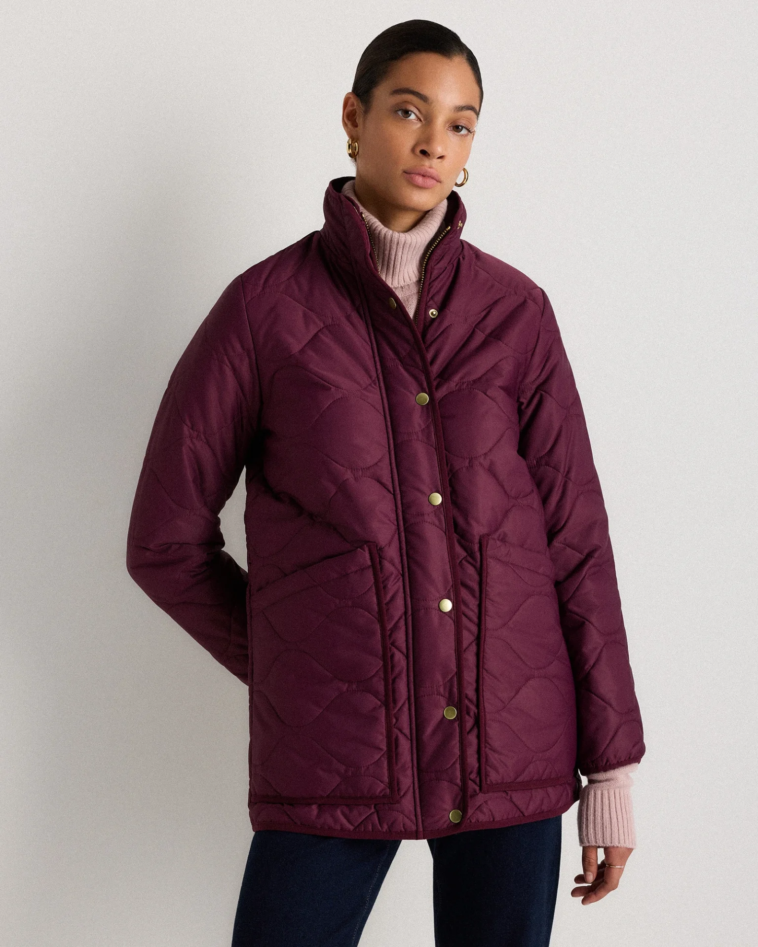 Featherless Quilted Long Puffer Jacket (Barolo Burgundy)