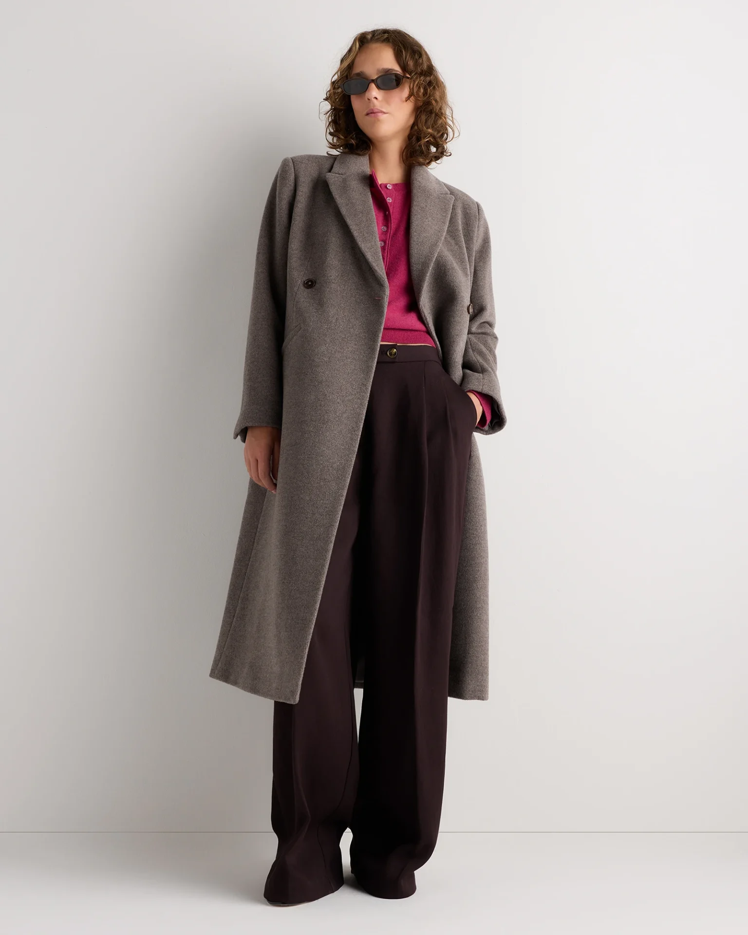 Wool Cashmere Tailored Long Coat (Melange Umber Taupe)