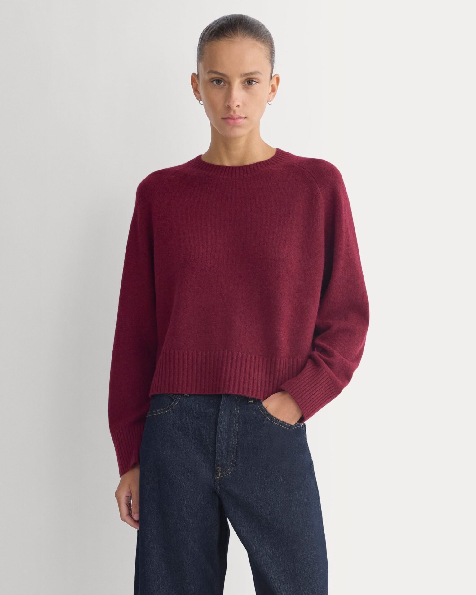 The Boxy Crew in Cashmere (Heather Wine)