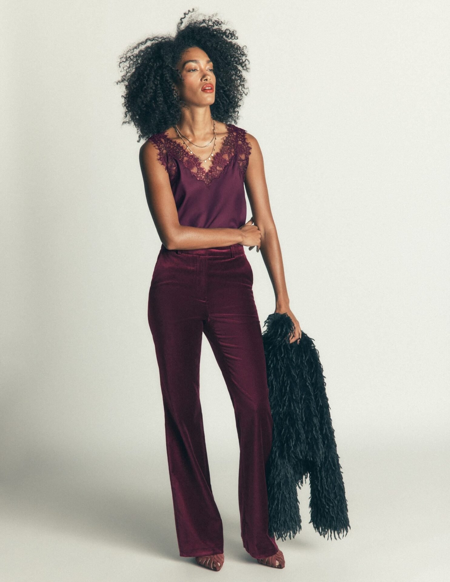 Flare Velvet Pants (Dark Cherry)