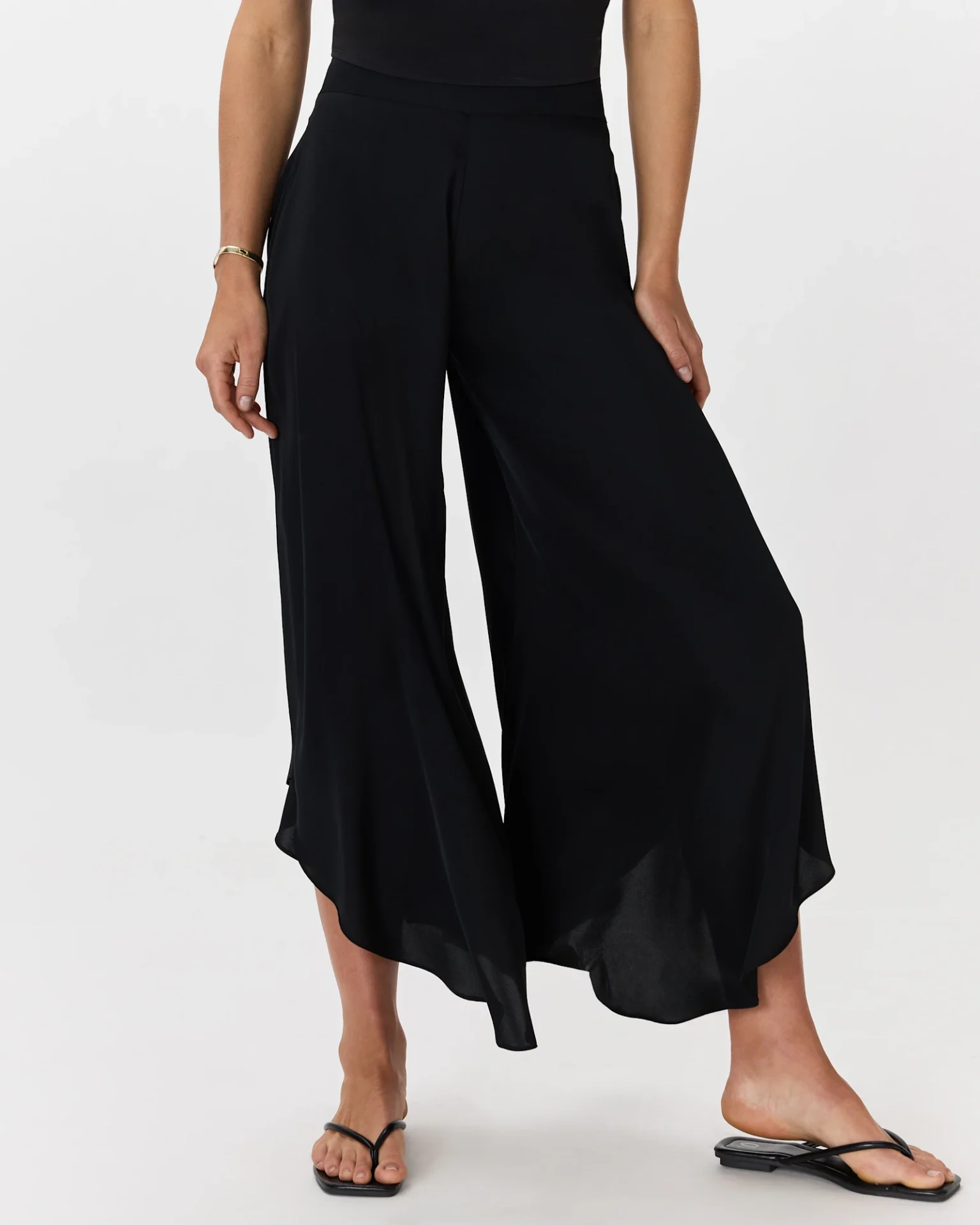 Washable Stretch Silk Palazzo Pants (Black)