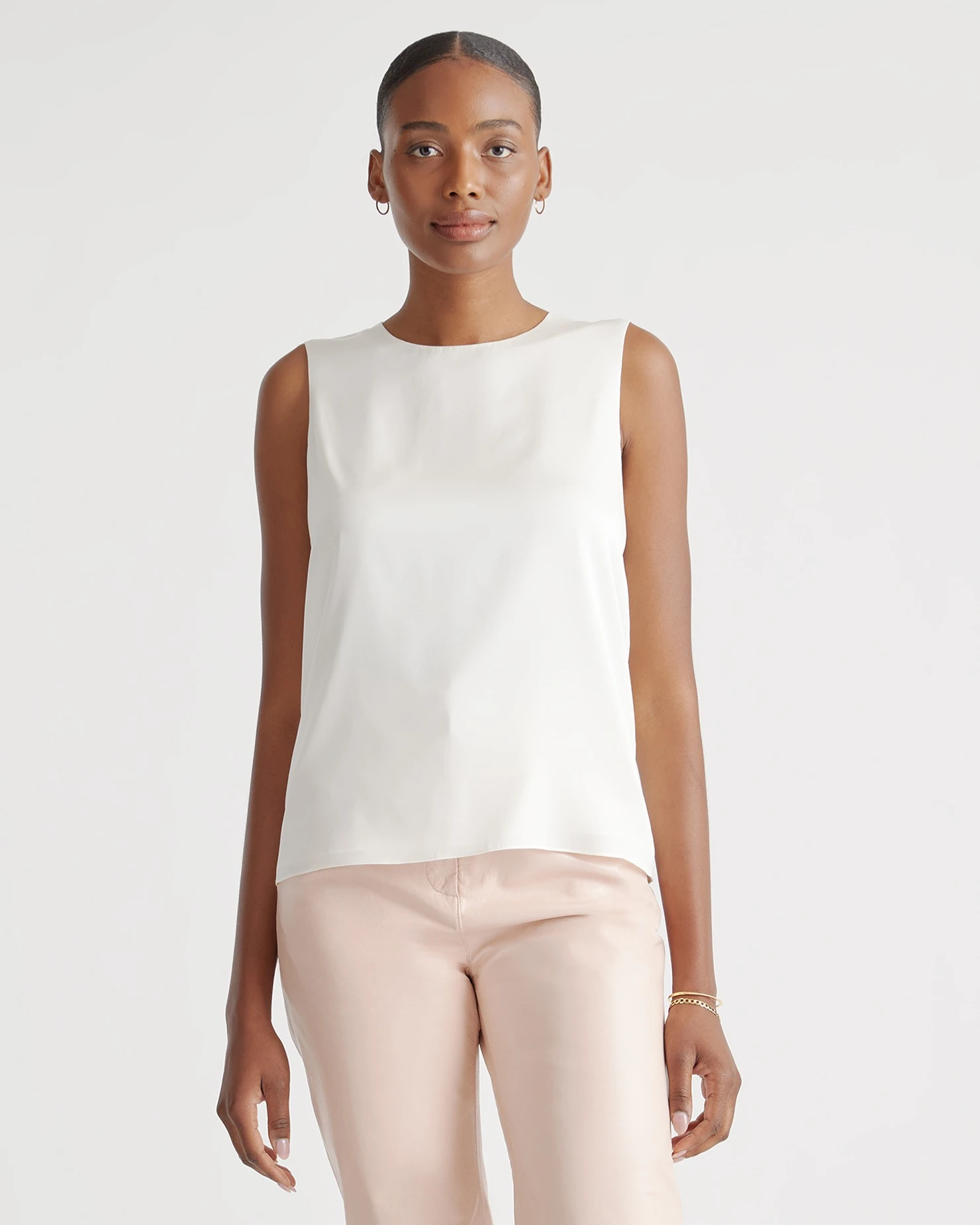 Washable Stretch Silk Shell Tank (Ivory)