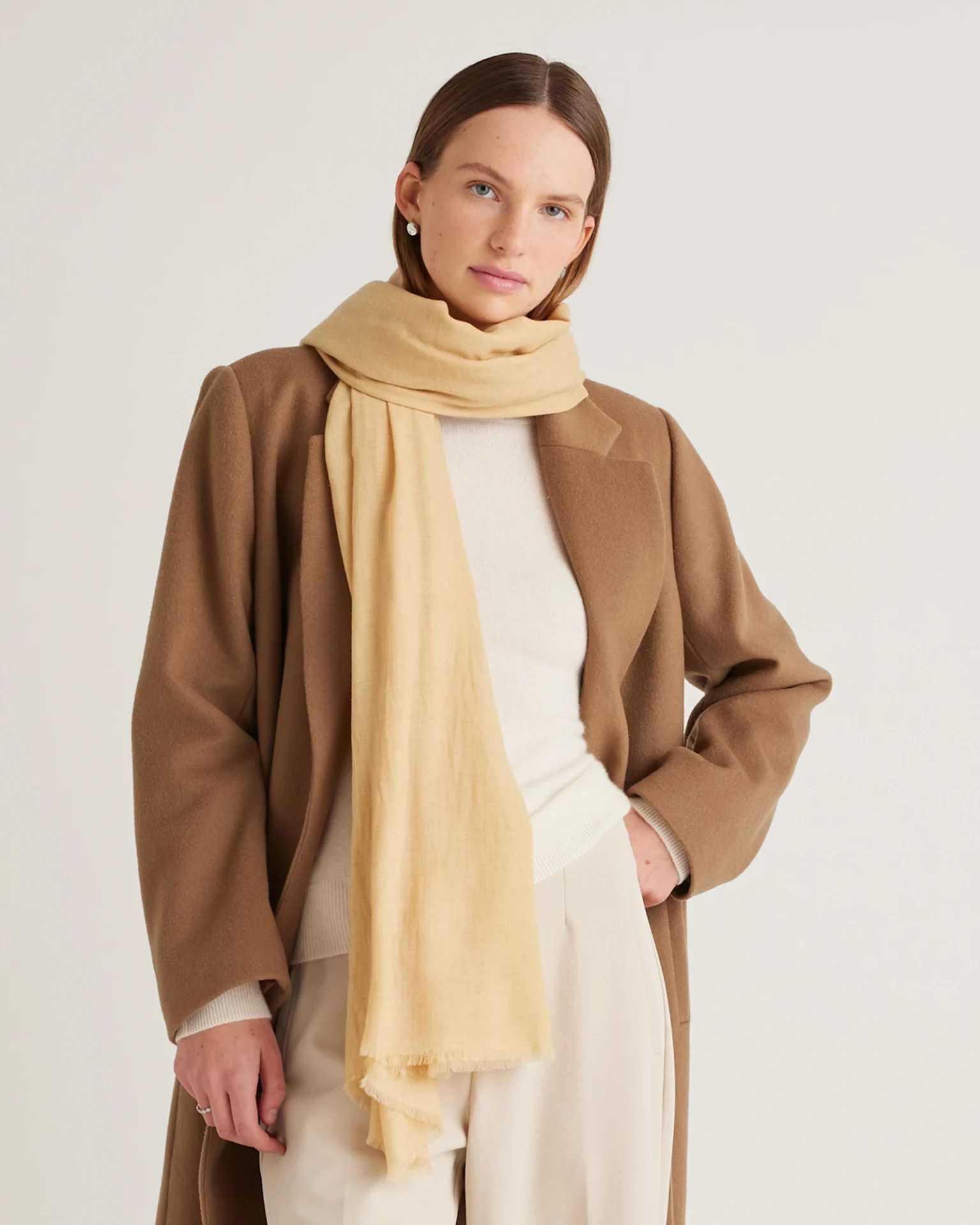 100% Pashmina Wool Scarf (Beige)