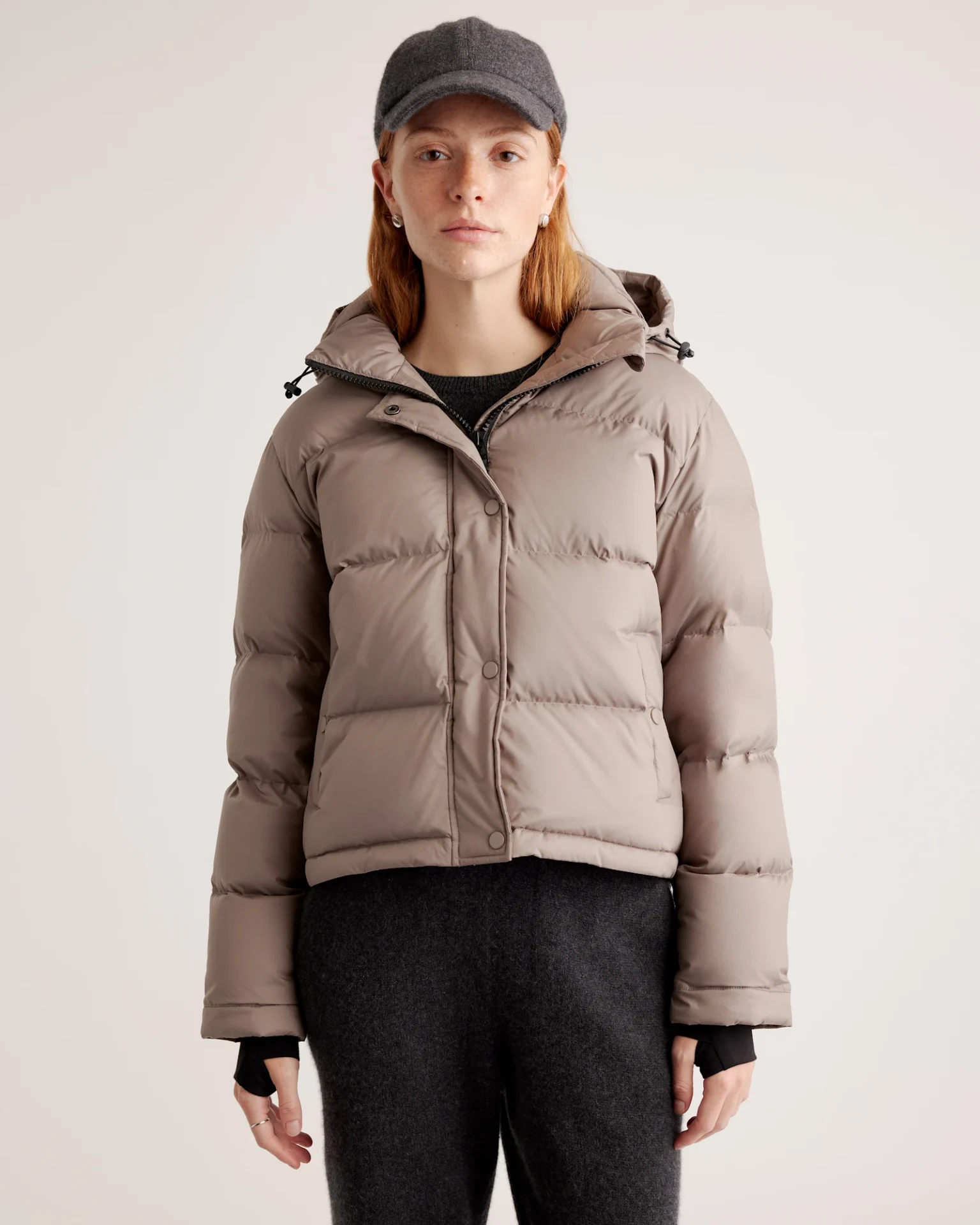 Responsible Down Cropped Puffer Jacket (Stone Taupe)