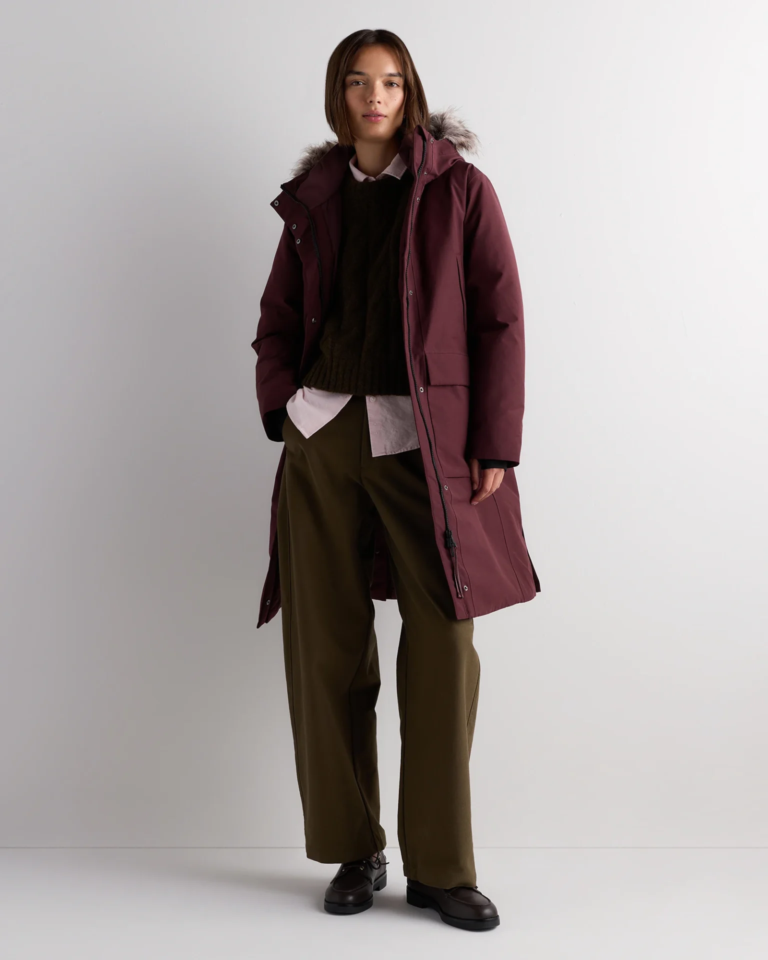 Responsible Down Hooded Long Parka (Mahogany Brown)