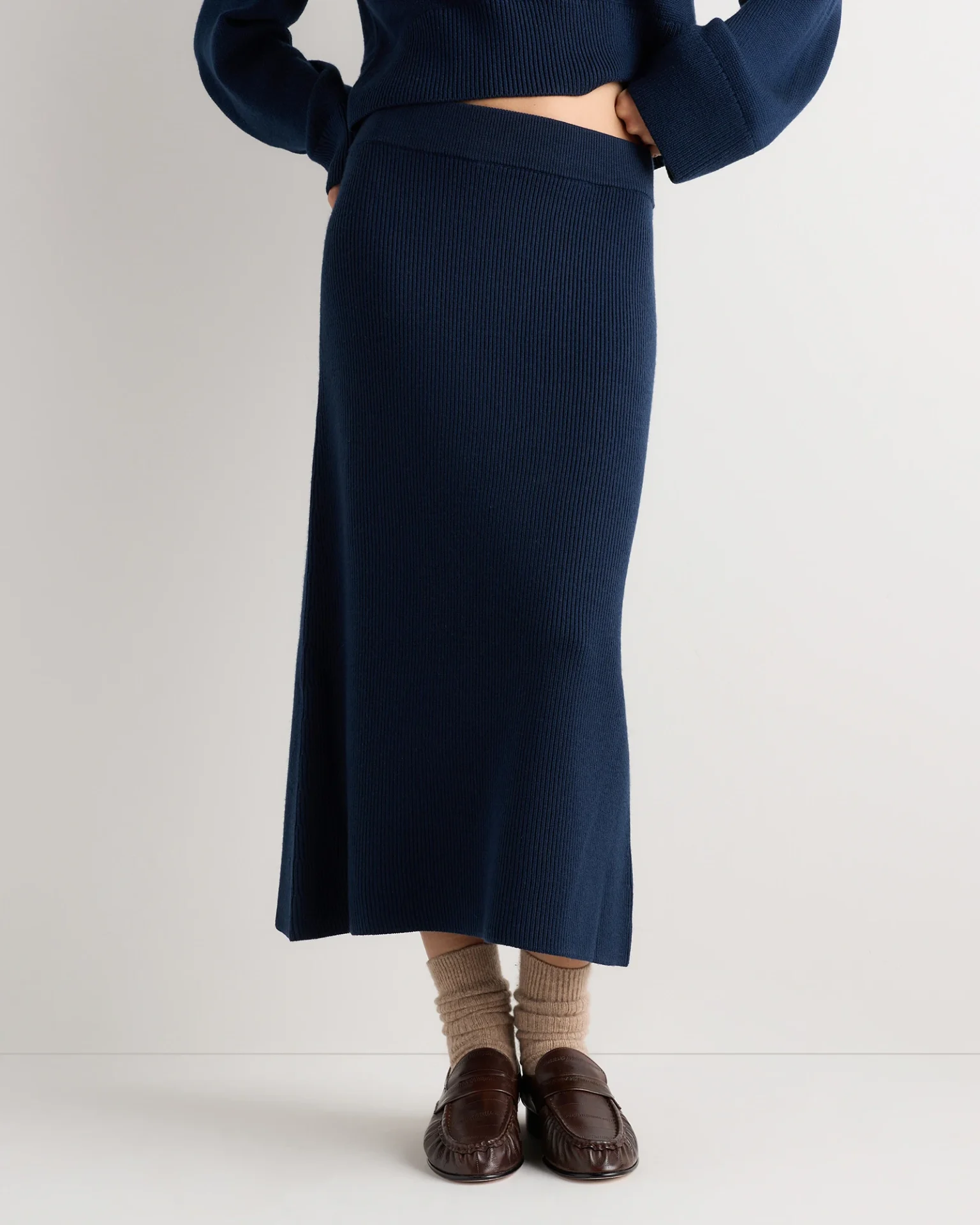 Australian Merino Wool Midi Skirt (Riviera Navy)