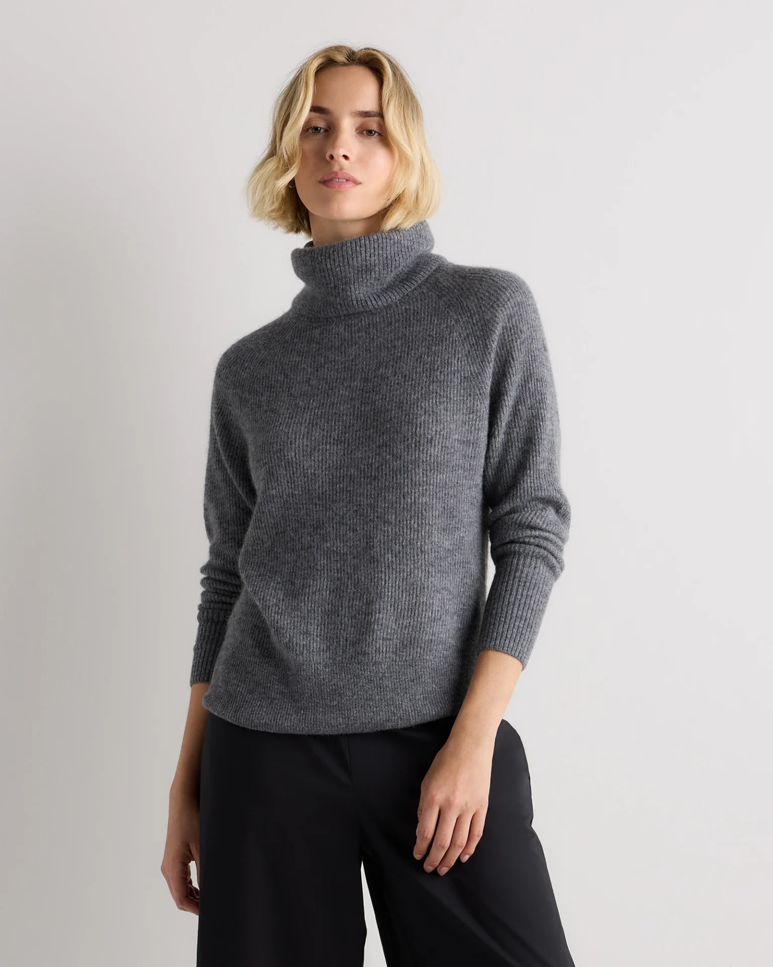 Lightweight Baby Alpaca Turtleneck Sweater (Smoked Charcoal)
