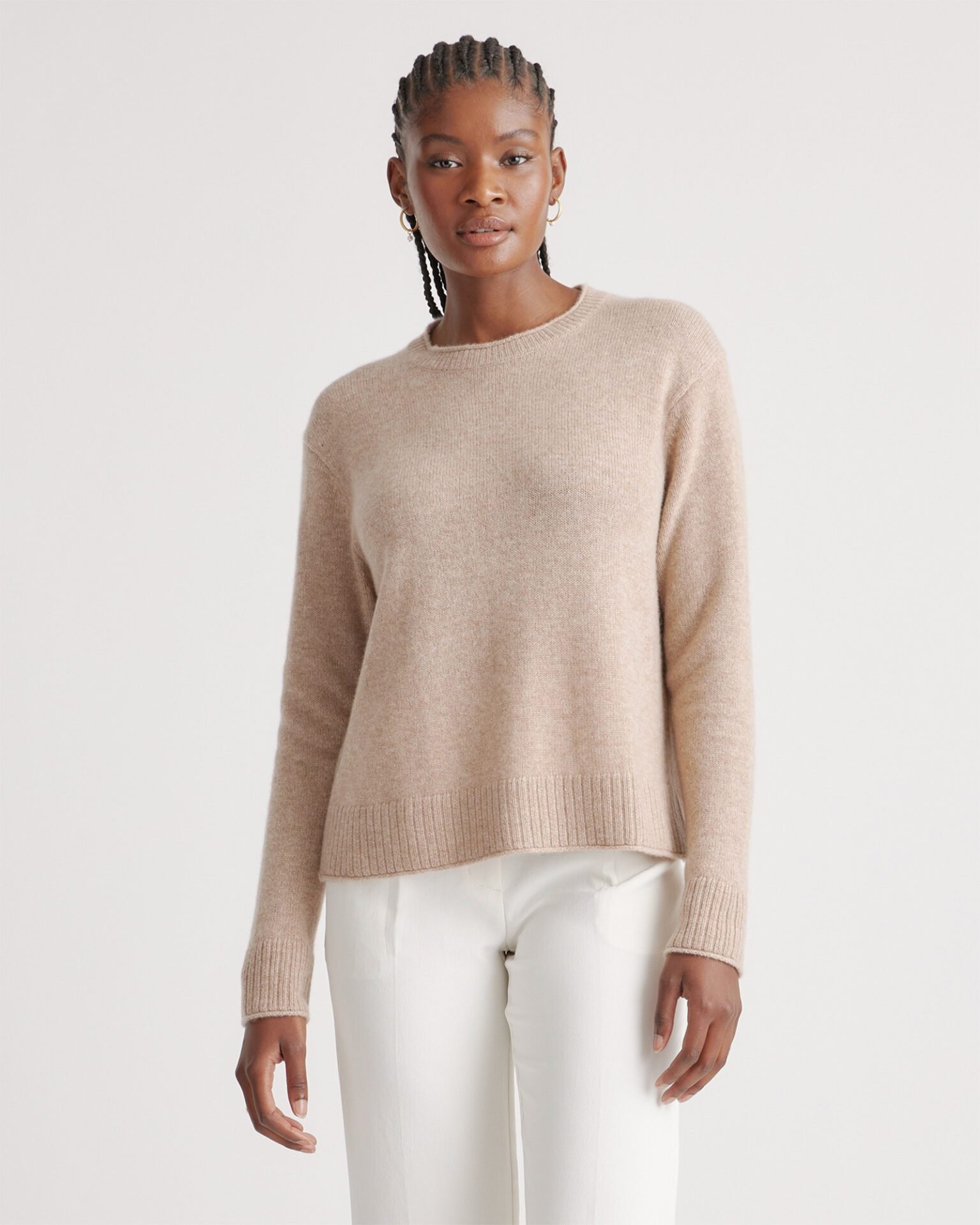 Mongolian Cashmere Boxy Crewneck Sweater (Oatmeal)