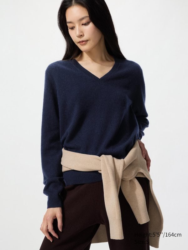 Cashmere V-Neck Sweater (69 Navy)