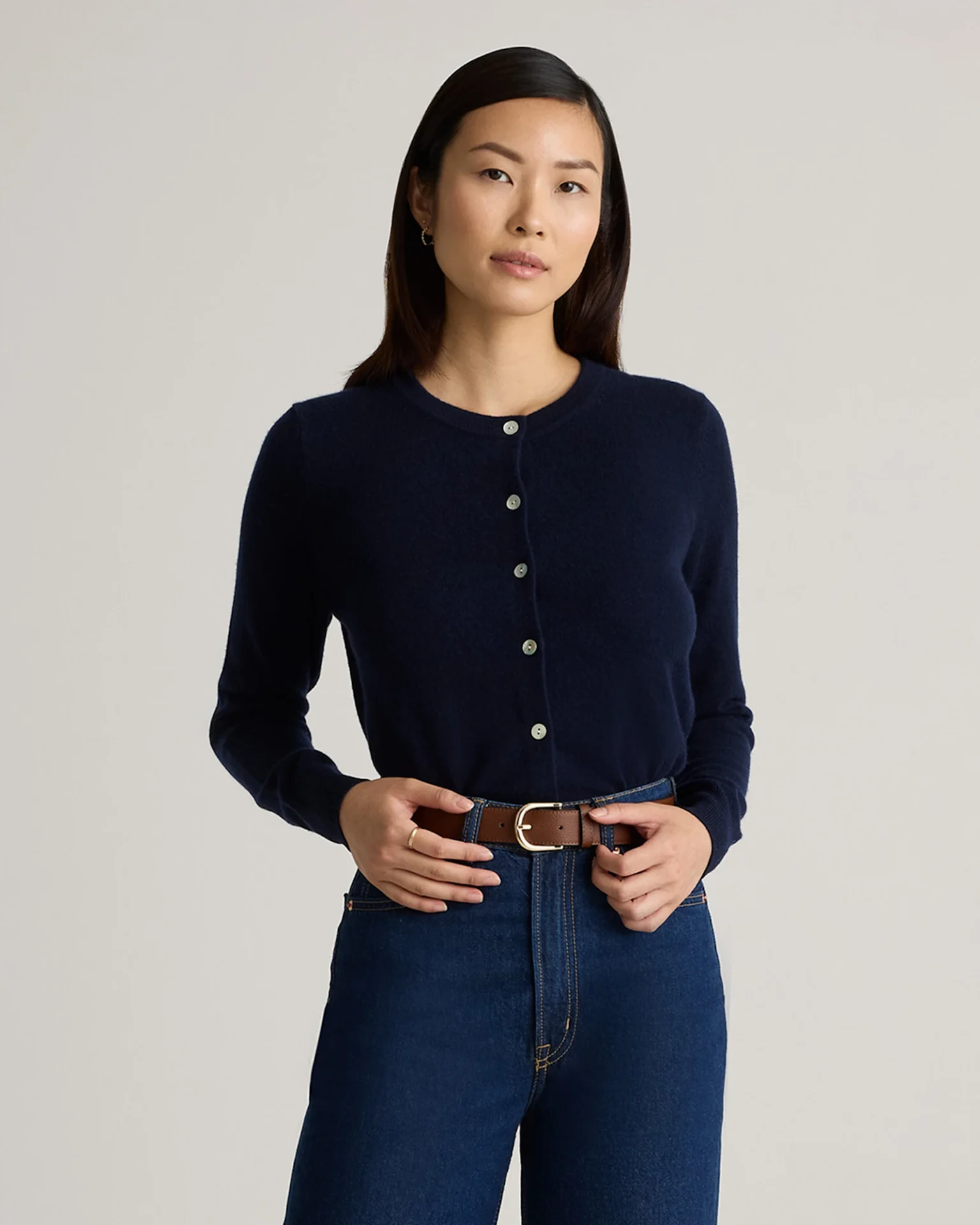 Mongolian Cashmere Cardigan Sweater (True Navy)