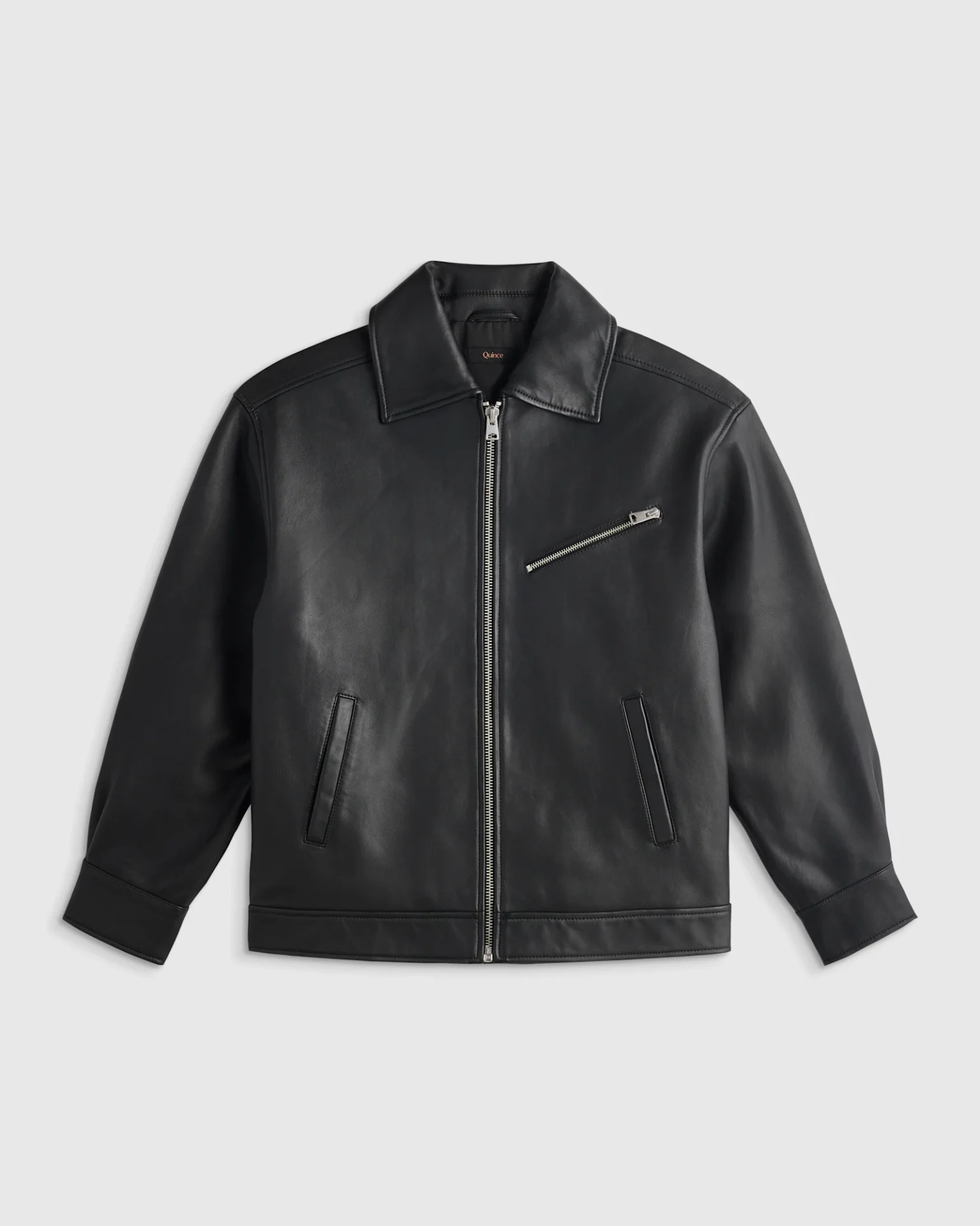 100% Leather Oversized Bomber Jacket (True Black)
