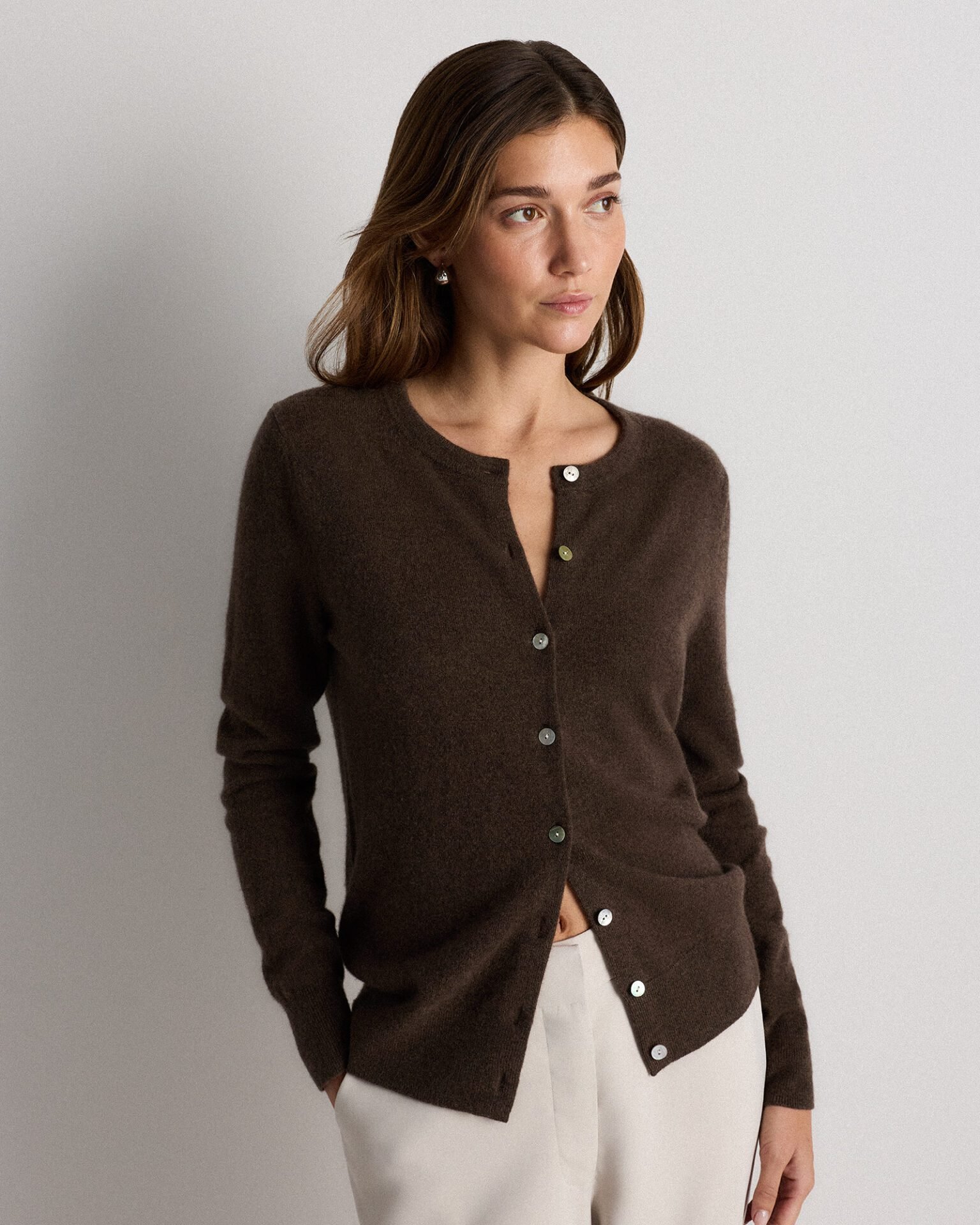 Mongolian Cashmere Cardigan Sweater (Brown)