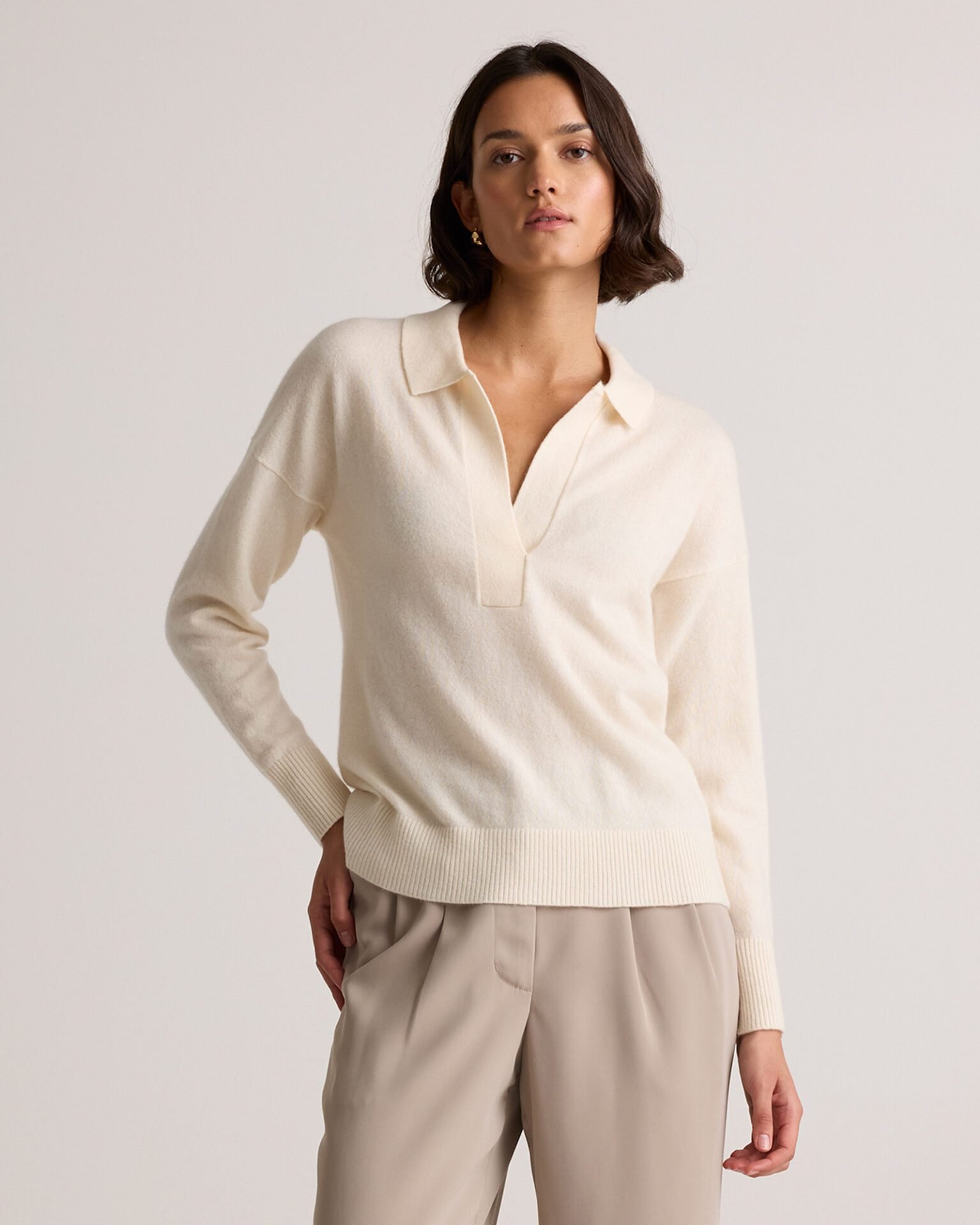 Mongolian Cashmere Polo Sweater (Ivory)