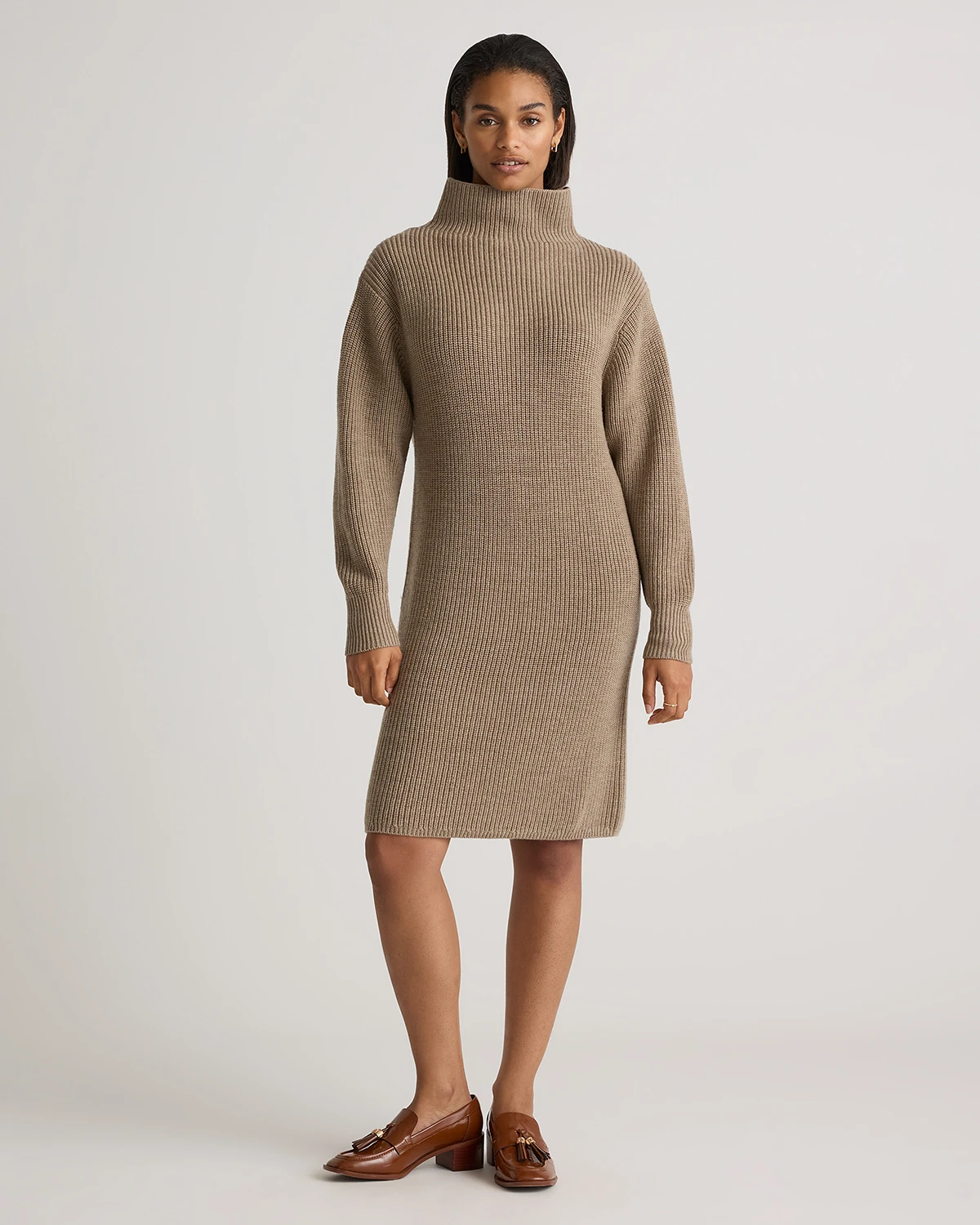 Australian Merino Wool Relaxed Turtleneck Sweater Dress (Malted Toffee)
