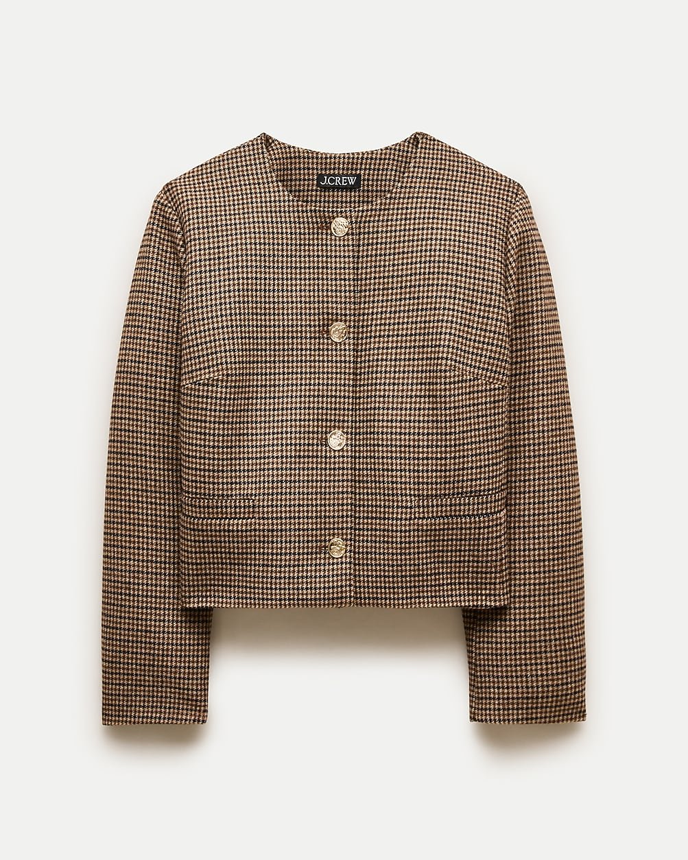 Lady Jacket in Houndstooth Wool Blend (Black Camel Check)