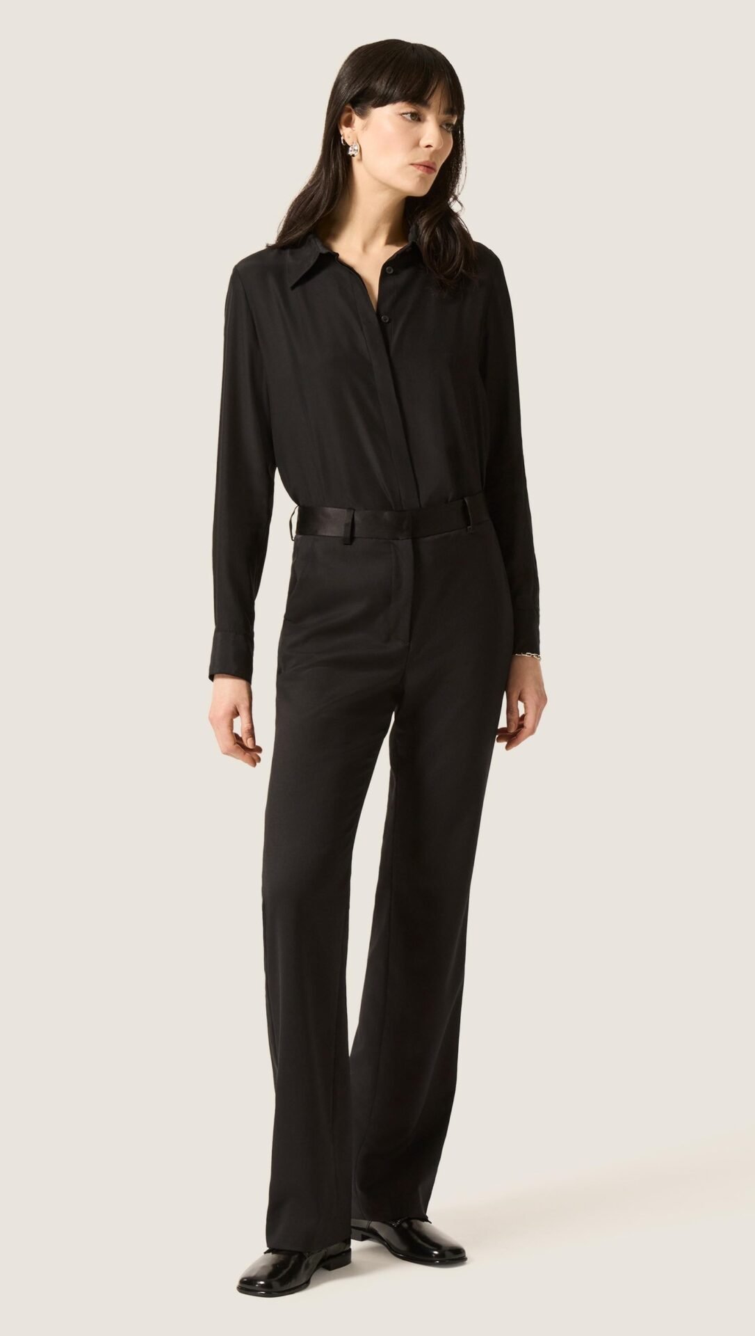 High-Rise Seasonless Wool Tuxedo Trousers (Black)