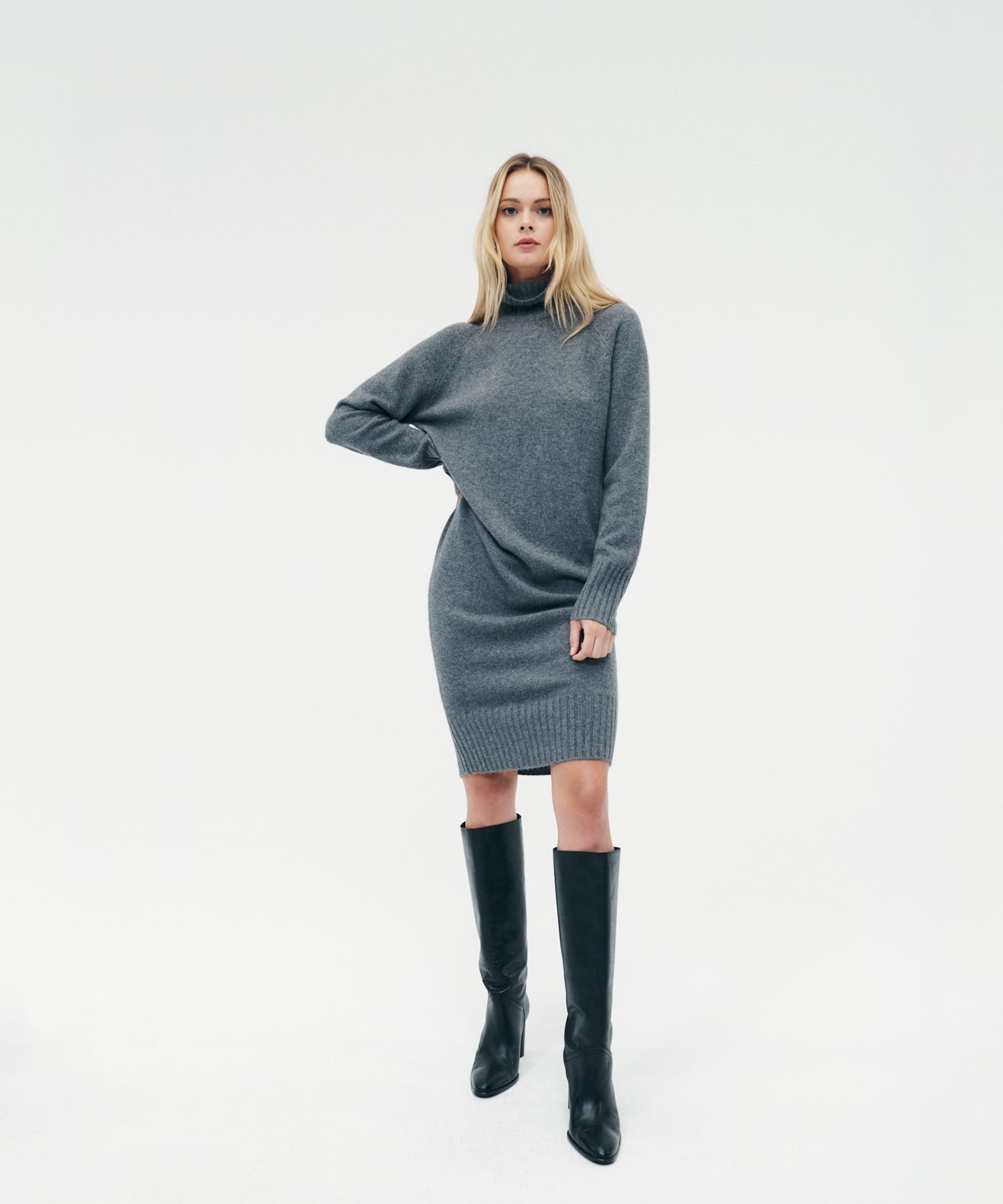 Luxe Cashmere Turtleneck Dress (Granite)