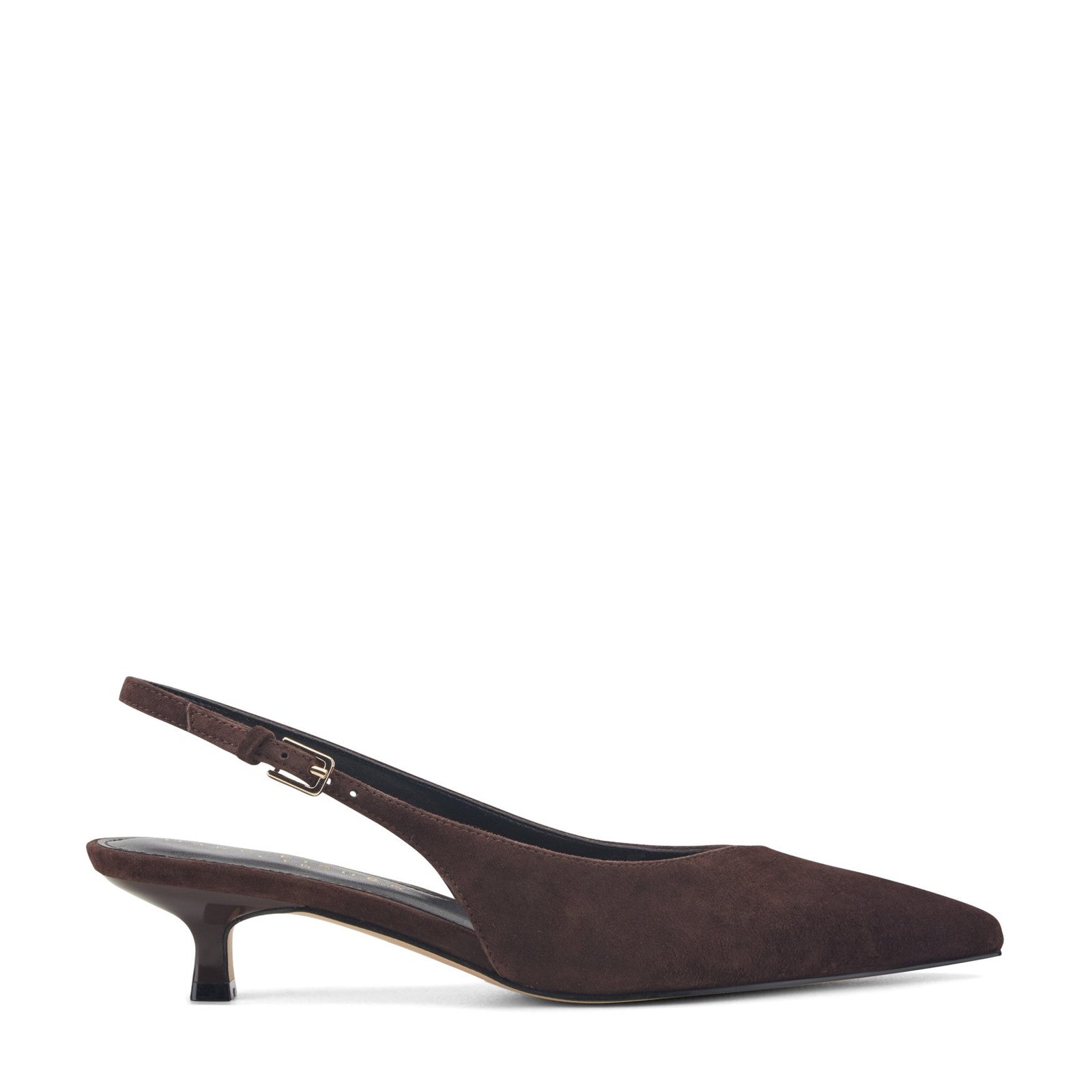 Luciey Kitten Heel Slingback Pump (Dark Brown Suede)