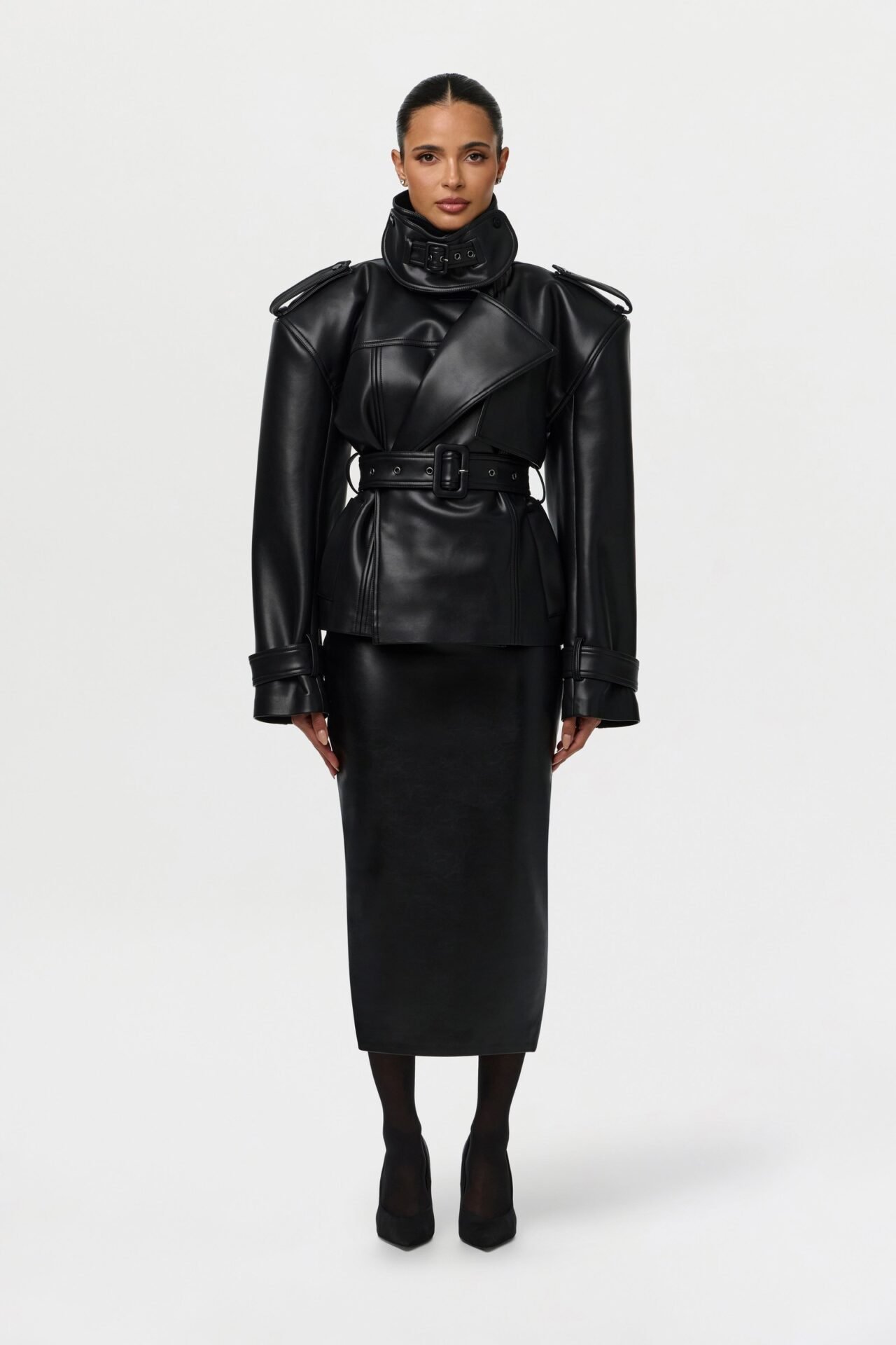 Vegan Leather Midi Skirt (Black)
