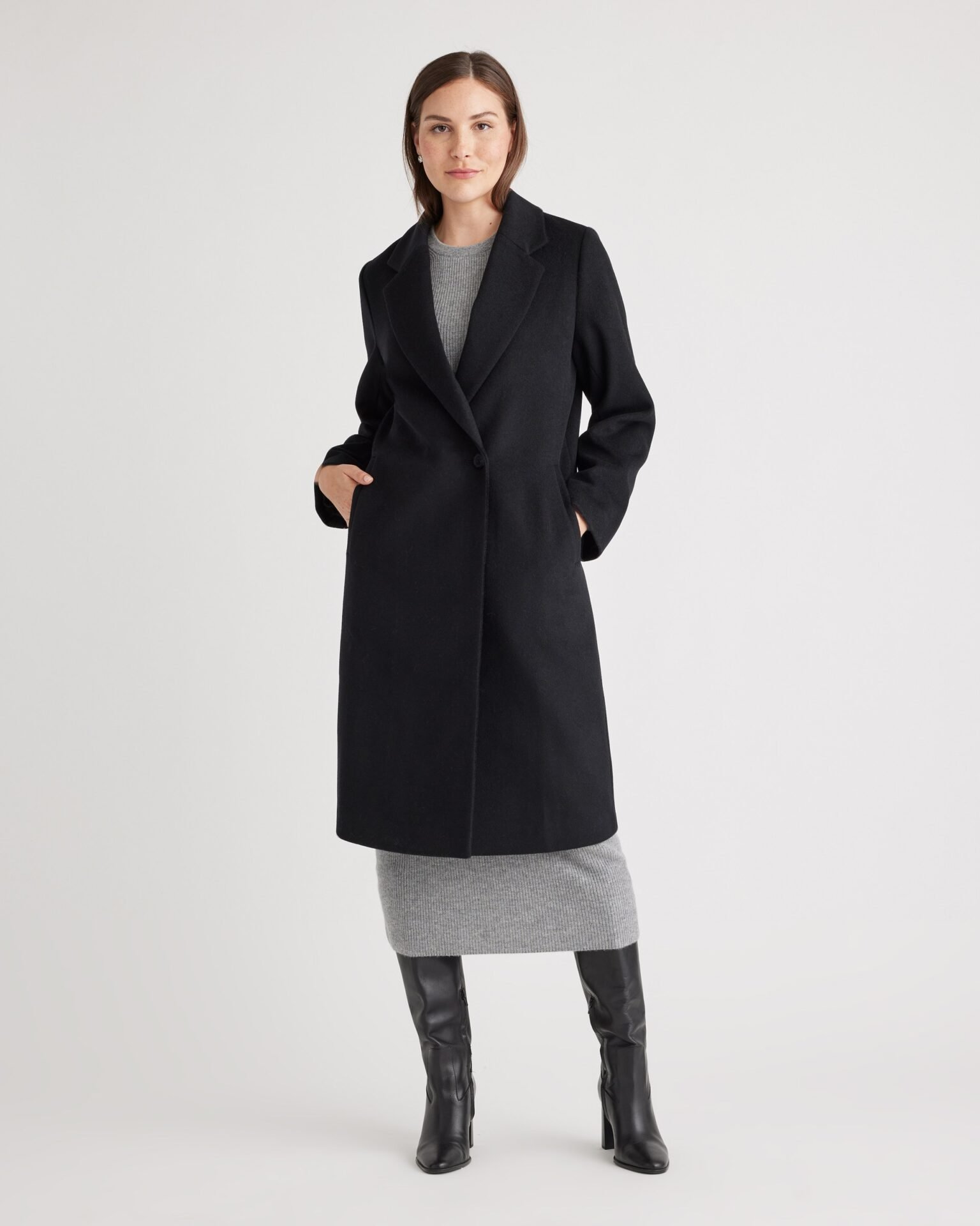 Italian Wool Classic Single-Breasted Coat (Black)