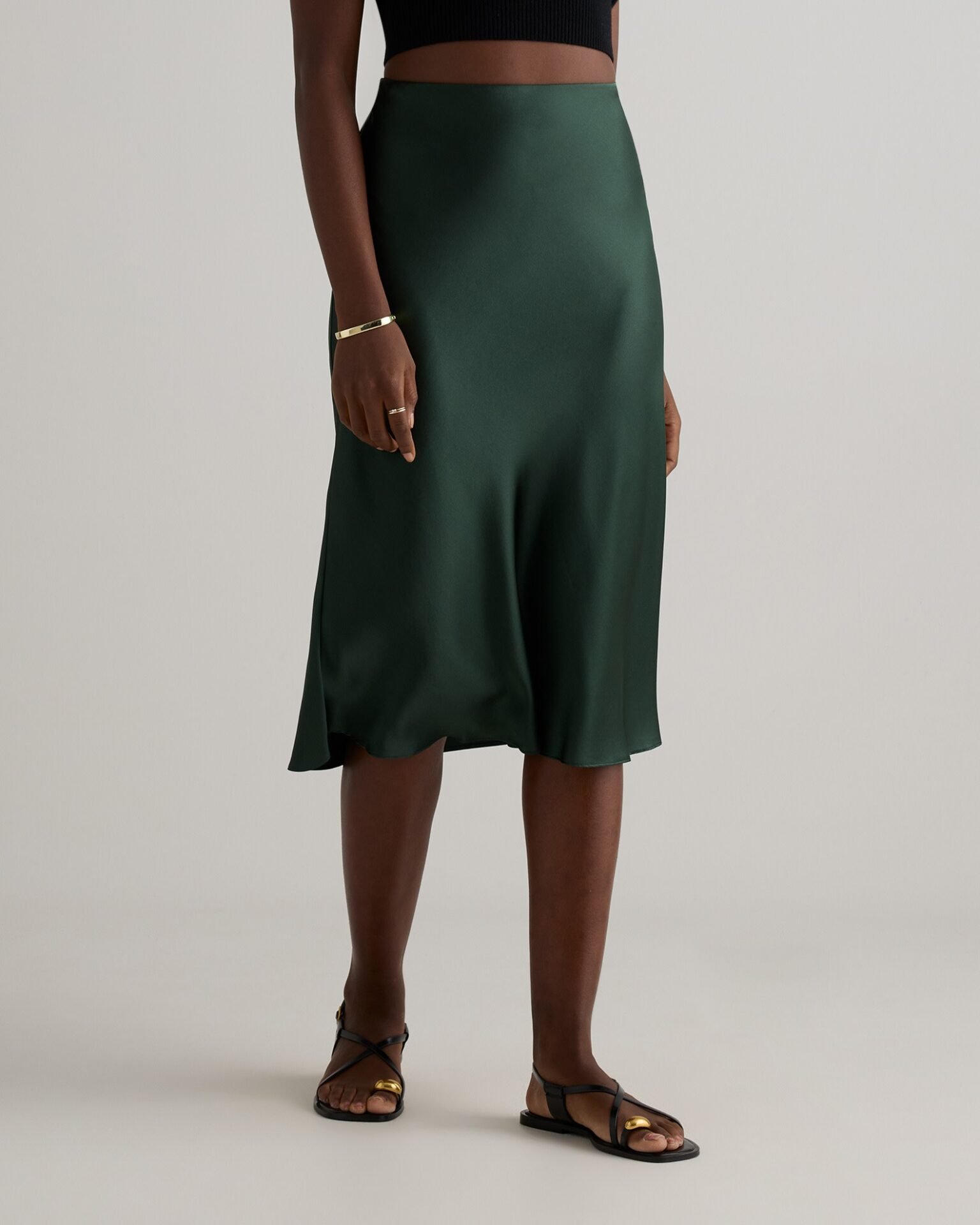 100% Washable Silk Skirt in Forest Green