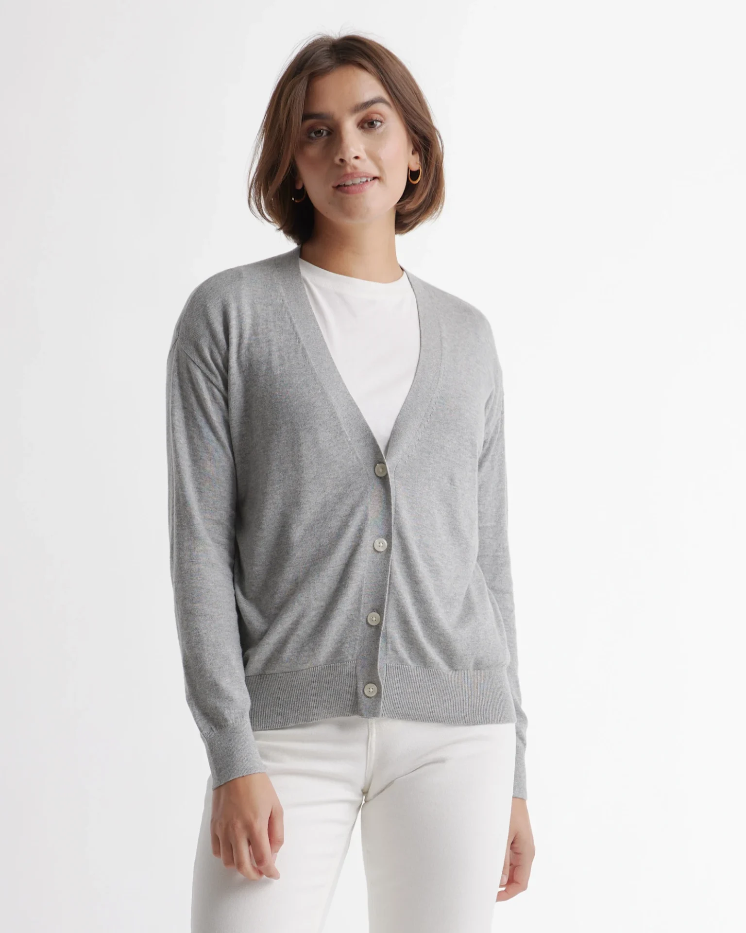 Lightweight Cotton Cashmere Cardigan (Heather Grey)