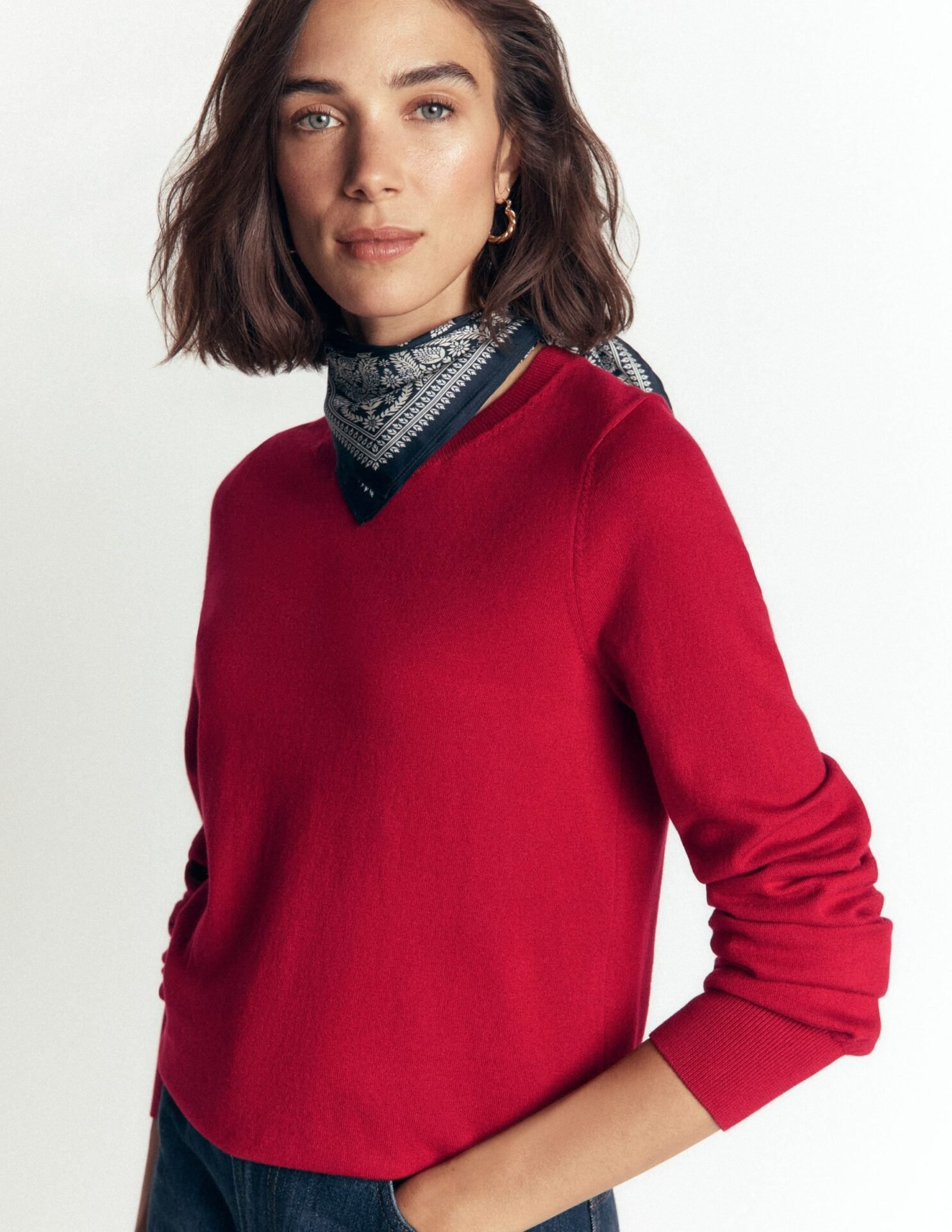 Camilla Cotton Crew Sweater (Crimson Red)