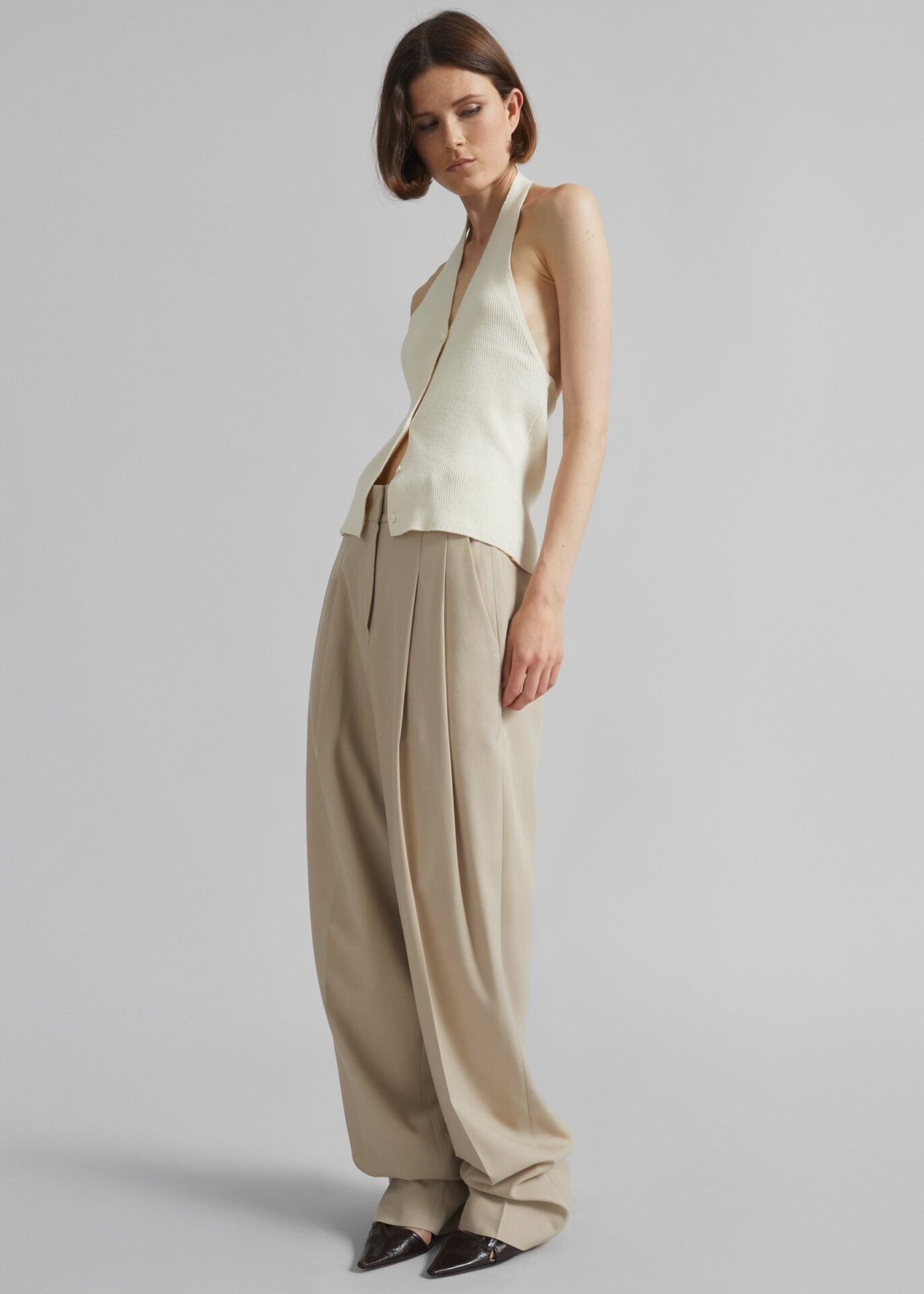 Gelso Pleated Twill Trousers (Beige)
