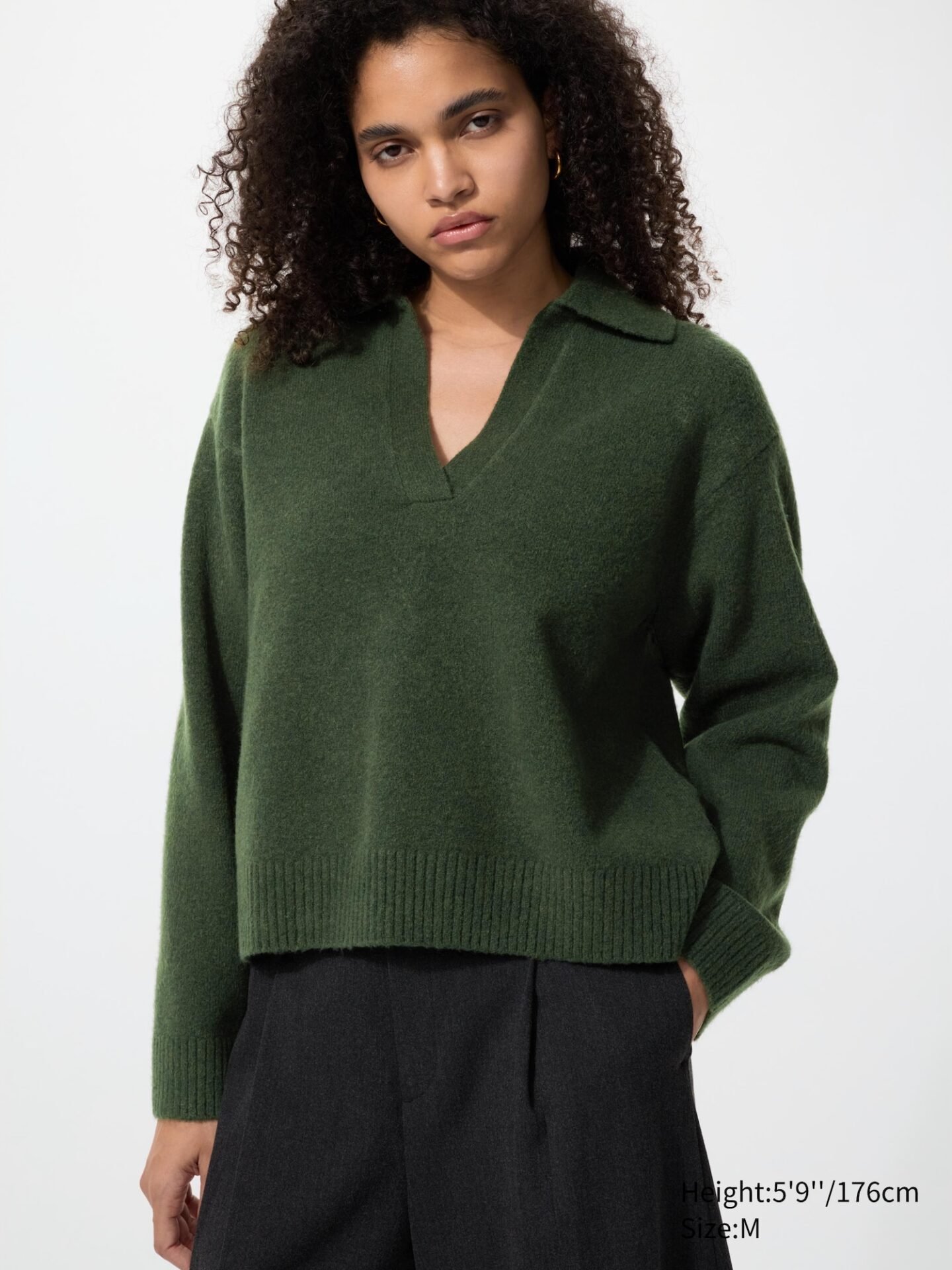 Souffle Yarn Skipper Polo Sweater (58 Dark Green)