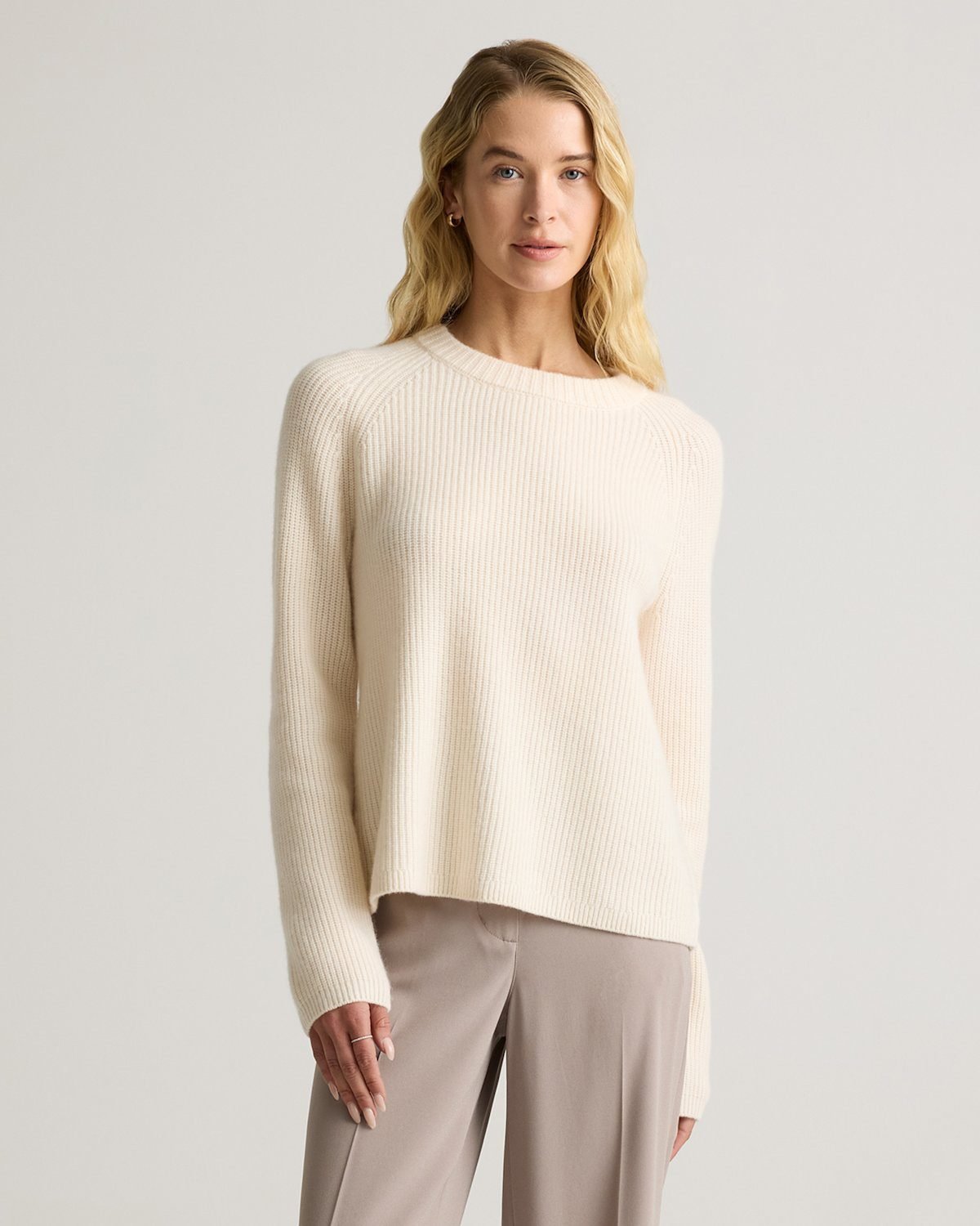 Mongolian Cashmere Fisherman Crewneck Sweater (Ivory)