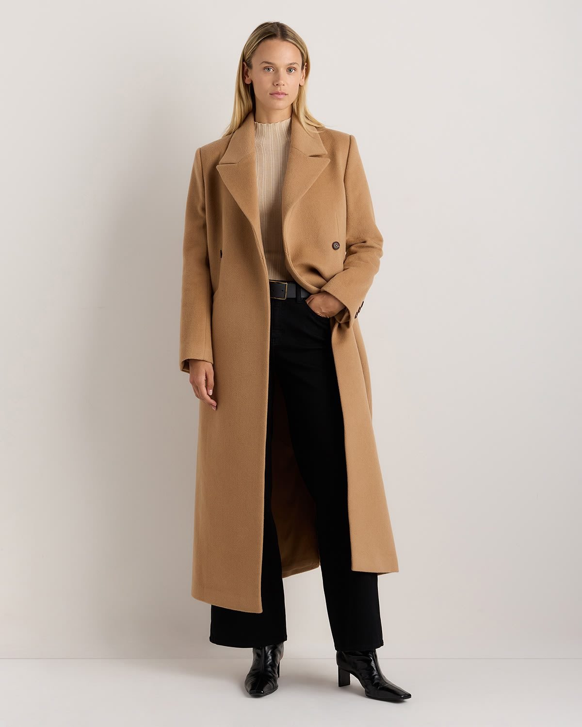 Wool Cashmere Tailored Long Coat (Caramel)