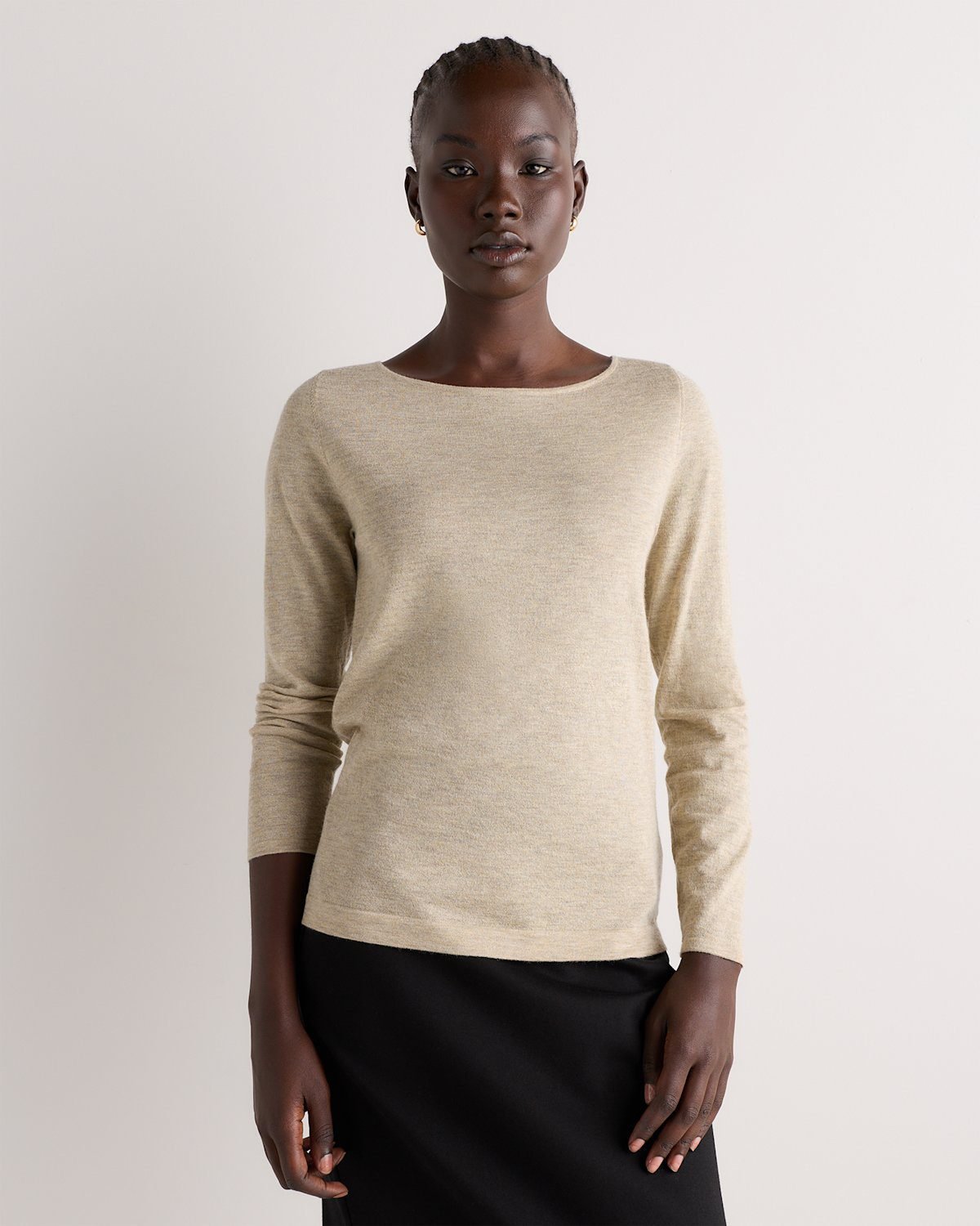 Cashmere Silk Sparkle Wide Neck Sweater (Champagne Luster)
