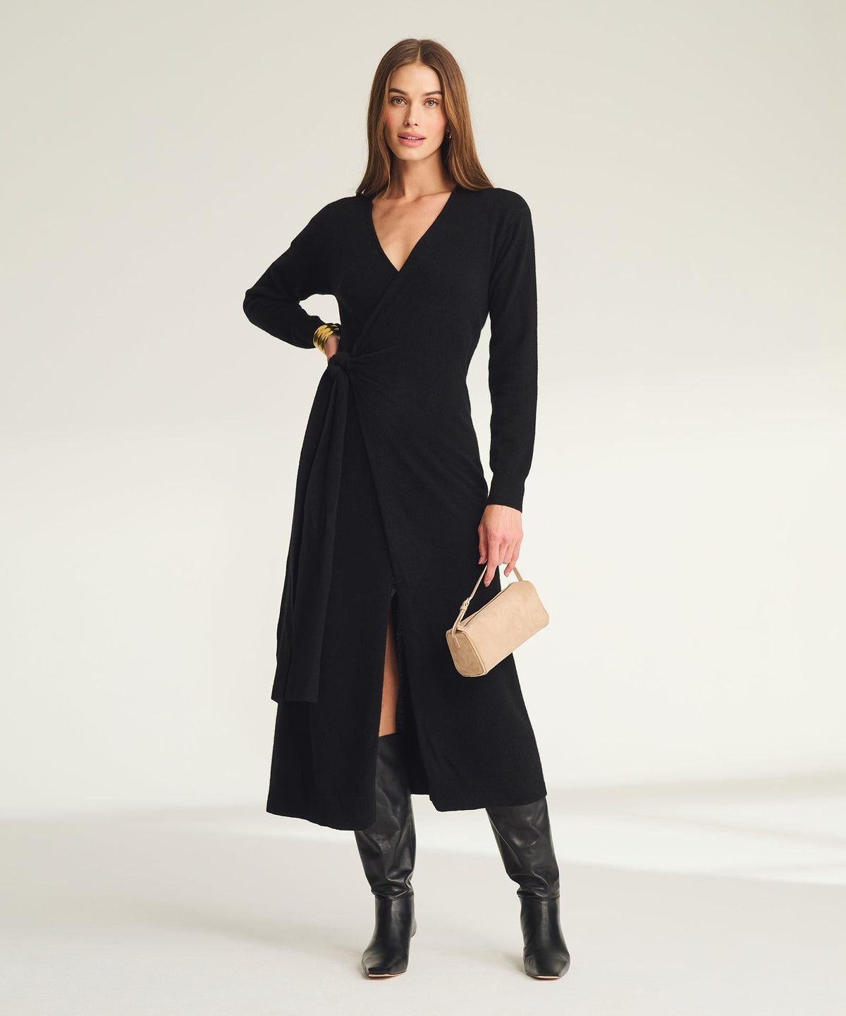 Signature Cashmere Wrap Dress (Black)
