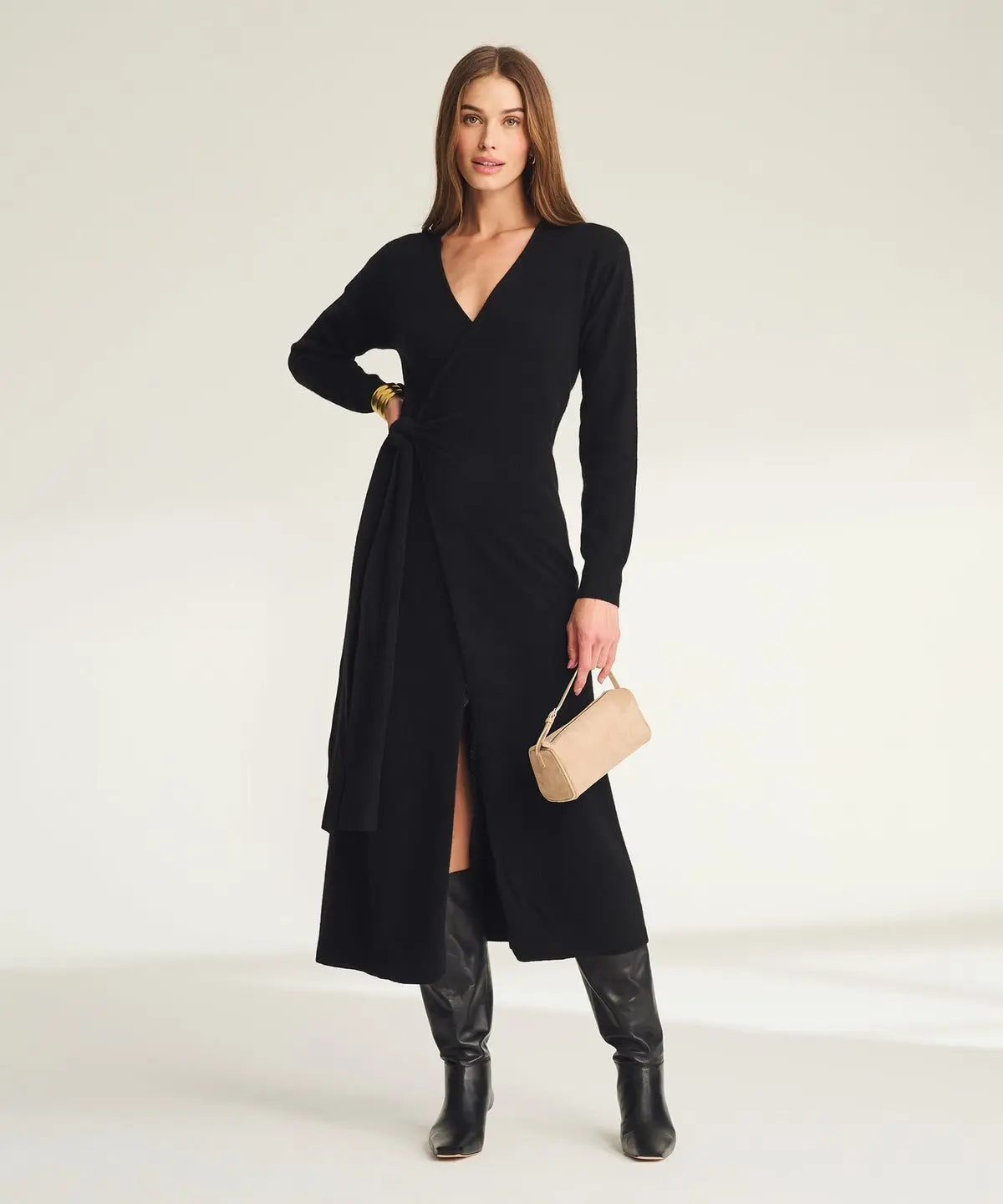 Signature Cashmere Wrap Dress (Black)