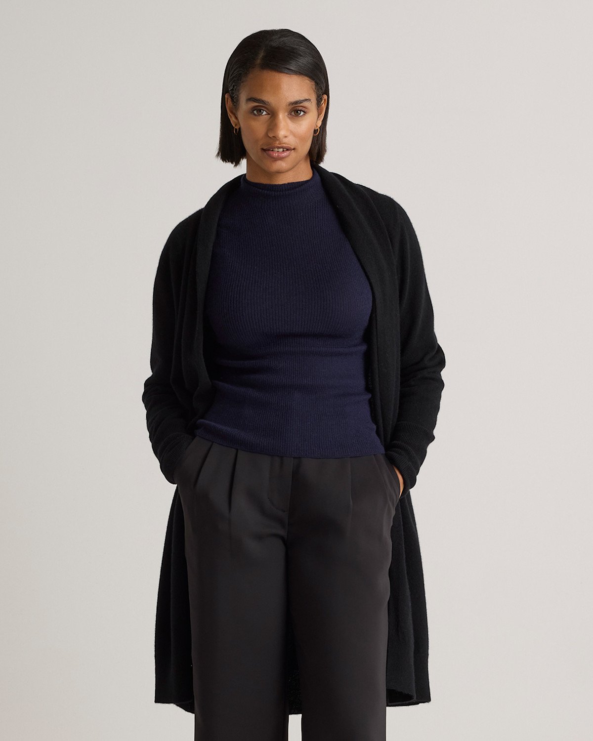 Mongolian Cashmere Duster Cardigan Sweater (Black)