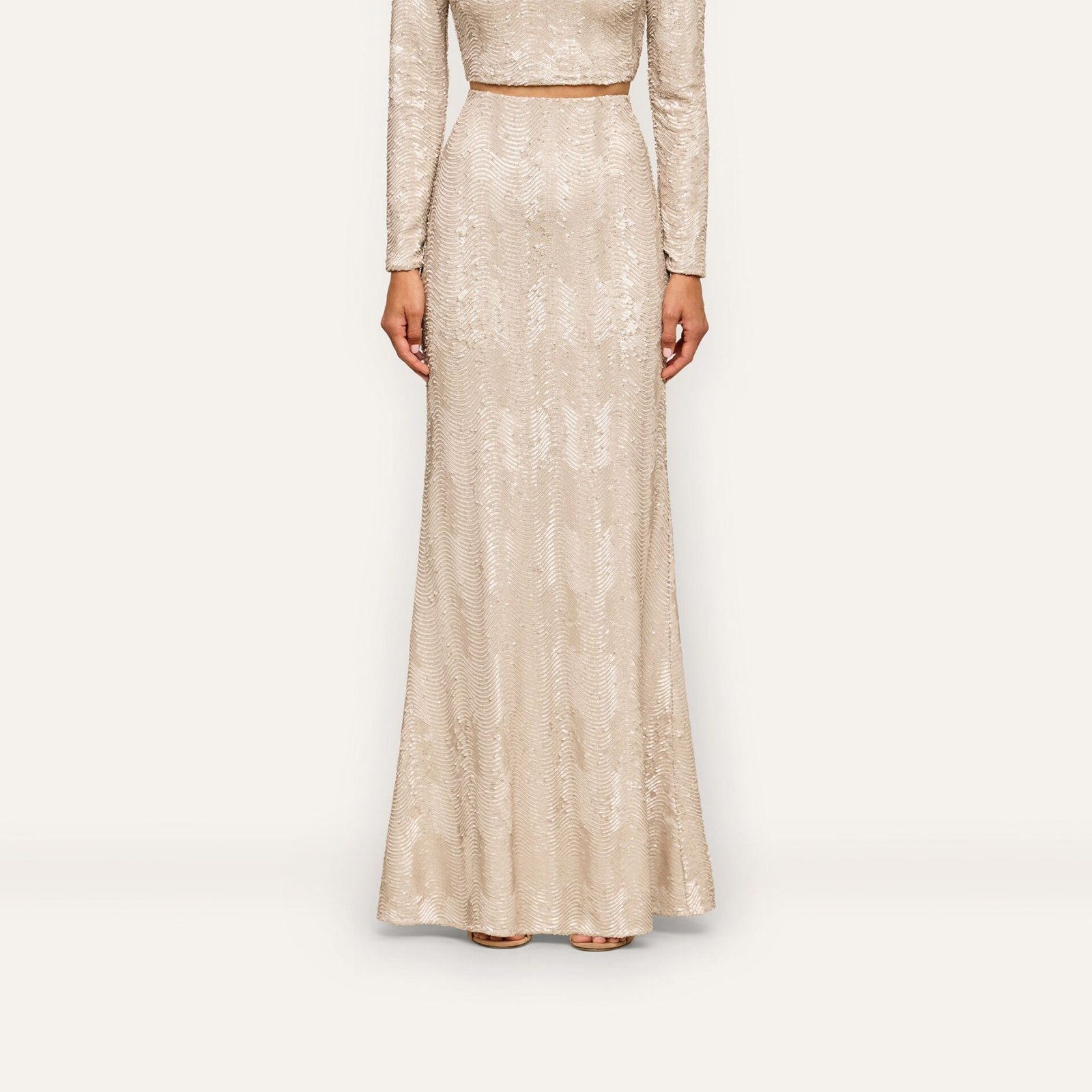 Zeta Sequin Maxi Skirt (Champagne Sequin Swirl)