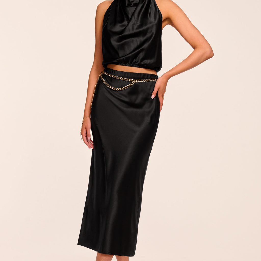 Krisia Silk Slip Midi Skirt (Black)
