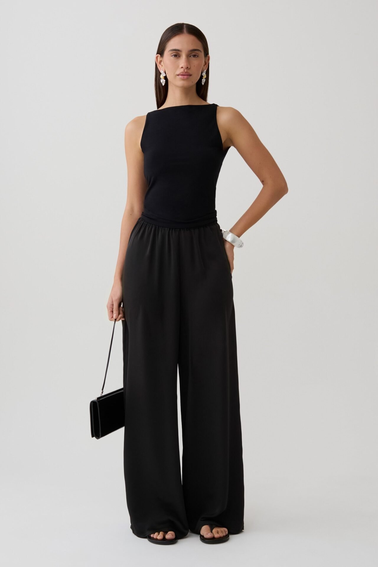 Alysa Satin Straight Pants (Black)