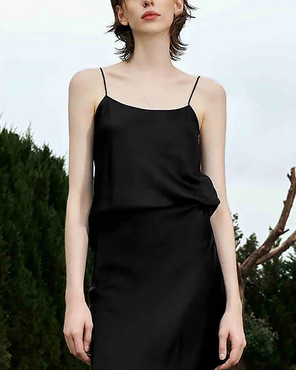Scoop Neck Silk Camisole (Black)