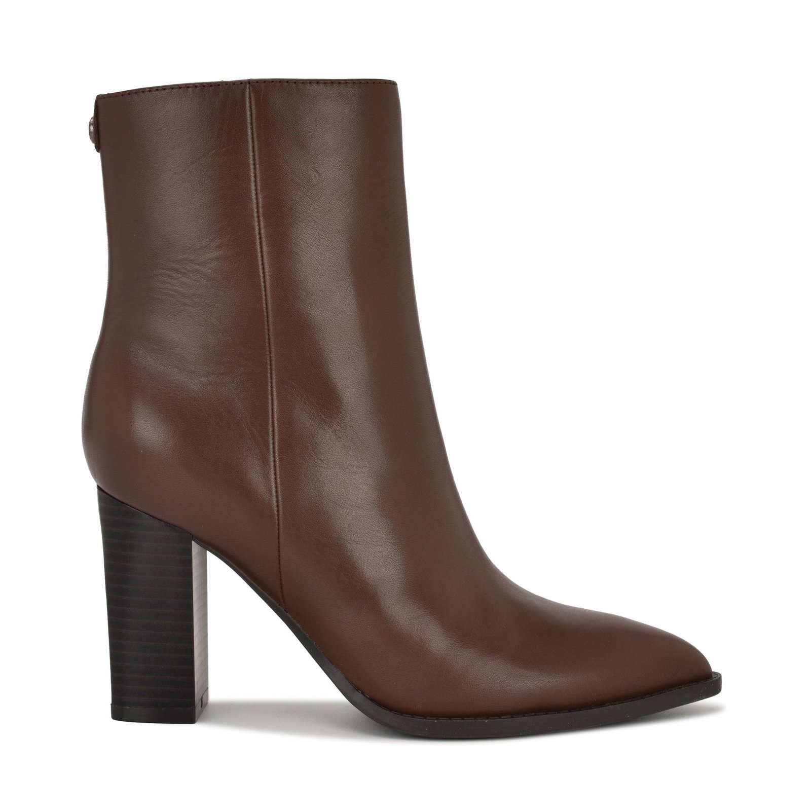 Tessay 9x9 Block Heel Leather Booties (Dark Brown Leather)