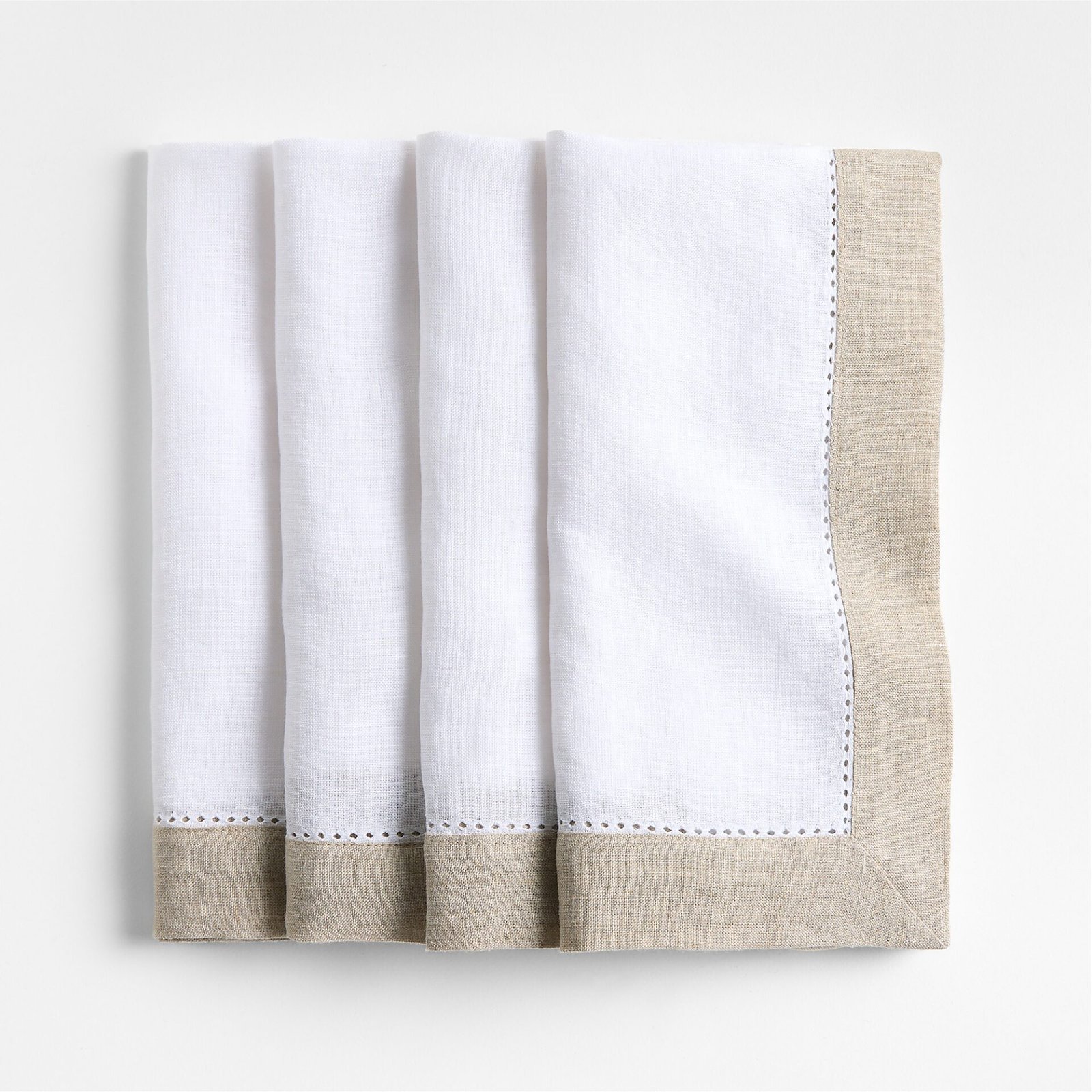 Marin Natural and Cream European Linen Napkins with Hemstitch, Set of 4