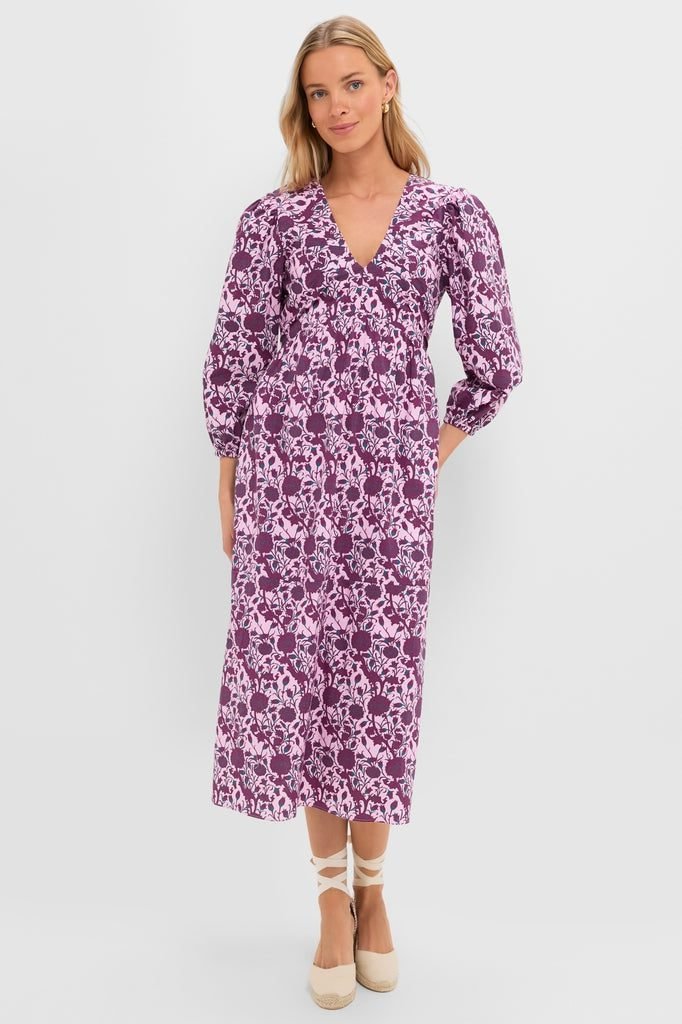 Mauve and Wine Floral Chloe Midi Dress (Hyacinth House)