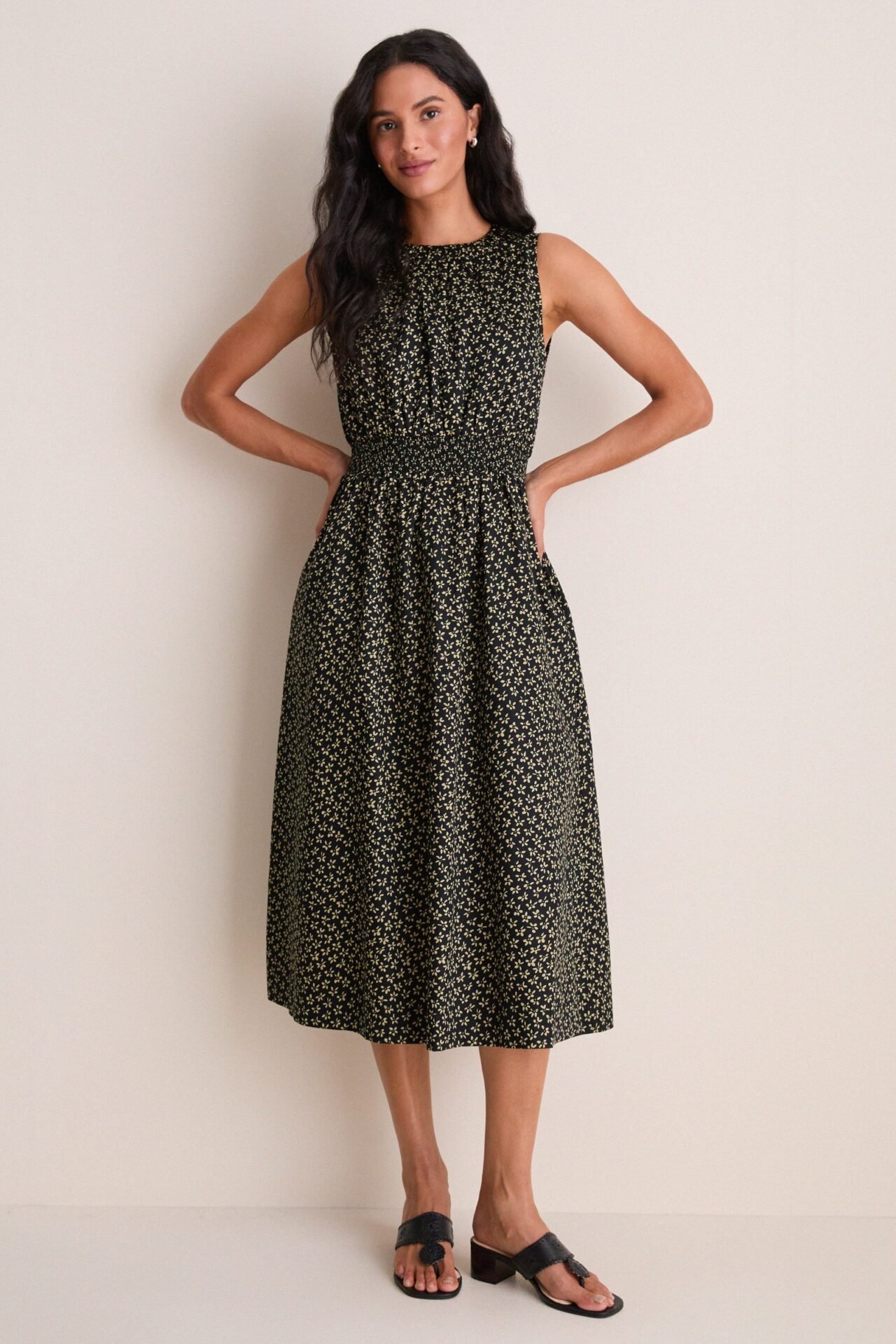 Black Ditsy Floral Walker Tank Dress (Pomander Place)