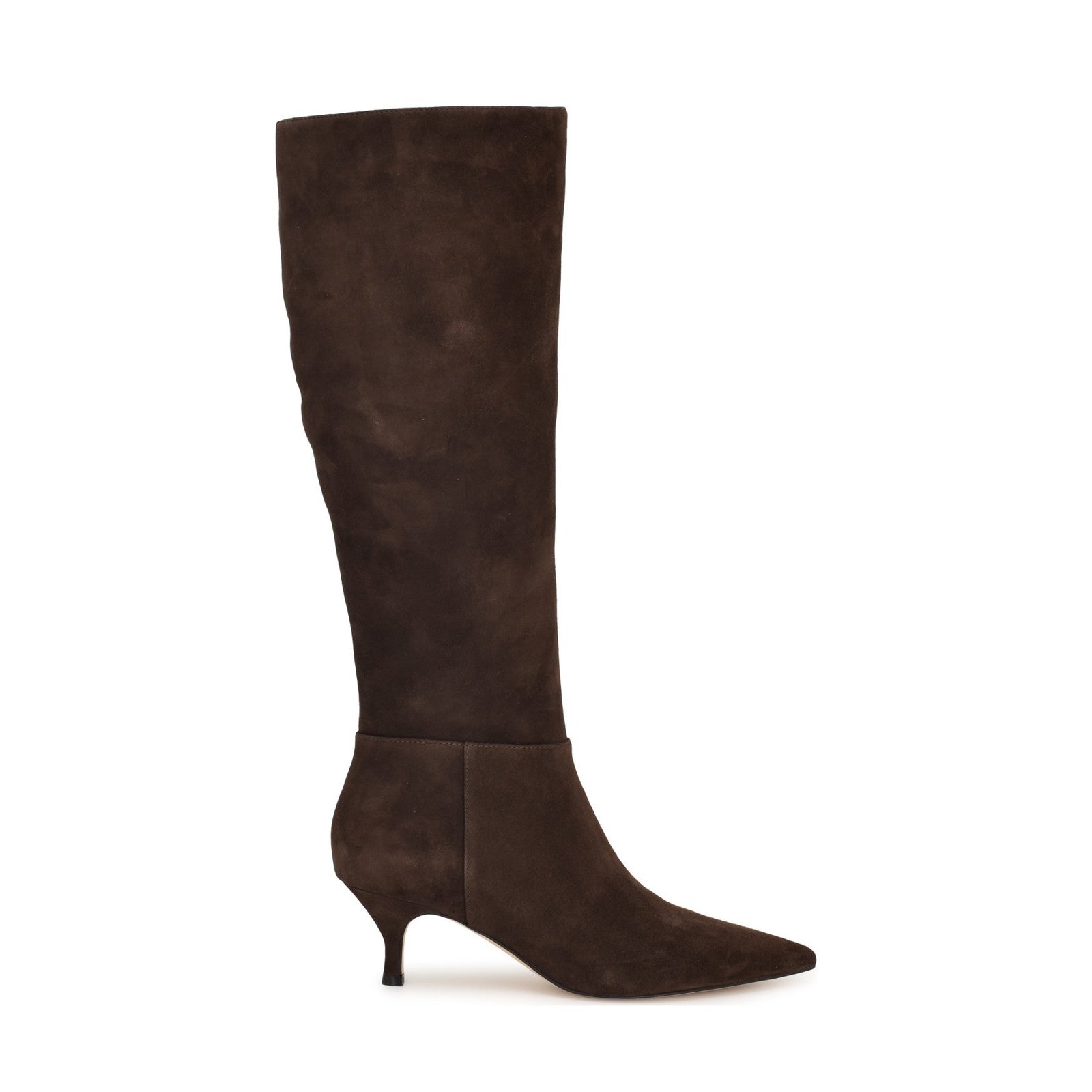 Somas Kitten Heel Knee High Boots (Dark Brown Suede)