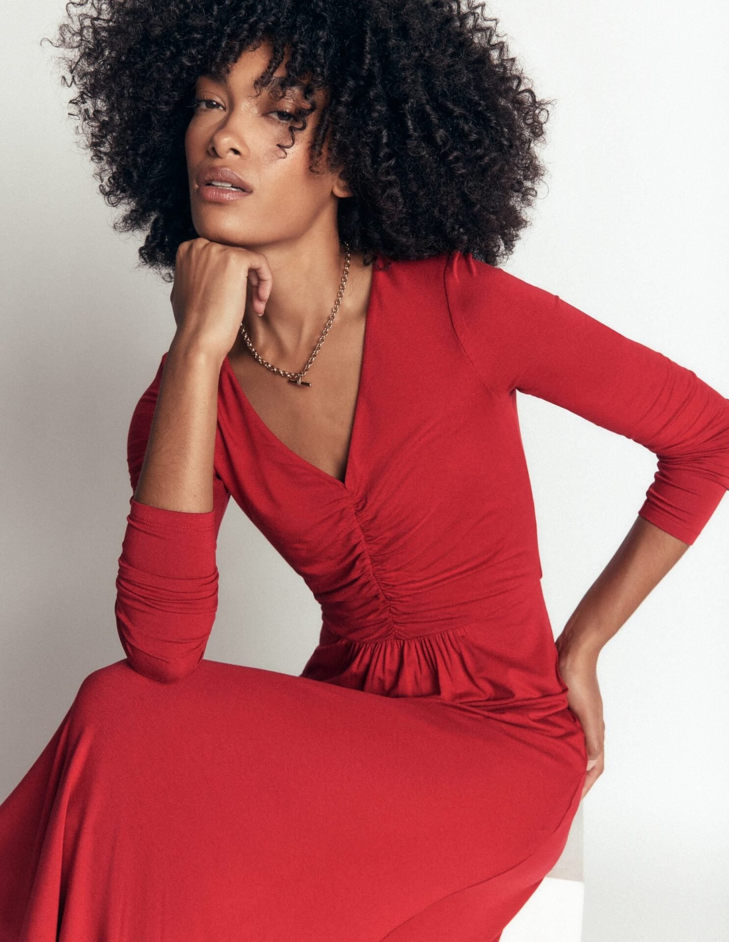 Jasmine Ruched Jersey Dress (Crimson Red)